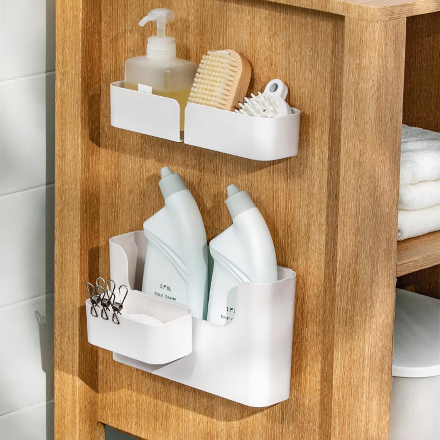 Adhesive Cabinet Door Organizer Storage 4 Pack, Door Rack Shelves Holder for Sink Kitchen Bathroom RV Pantry Bedroom ... - Image 3