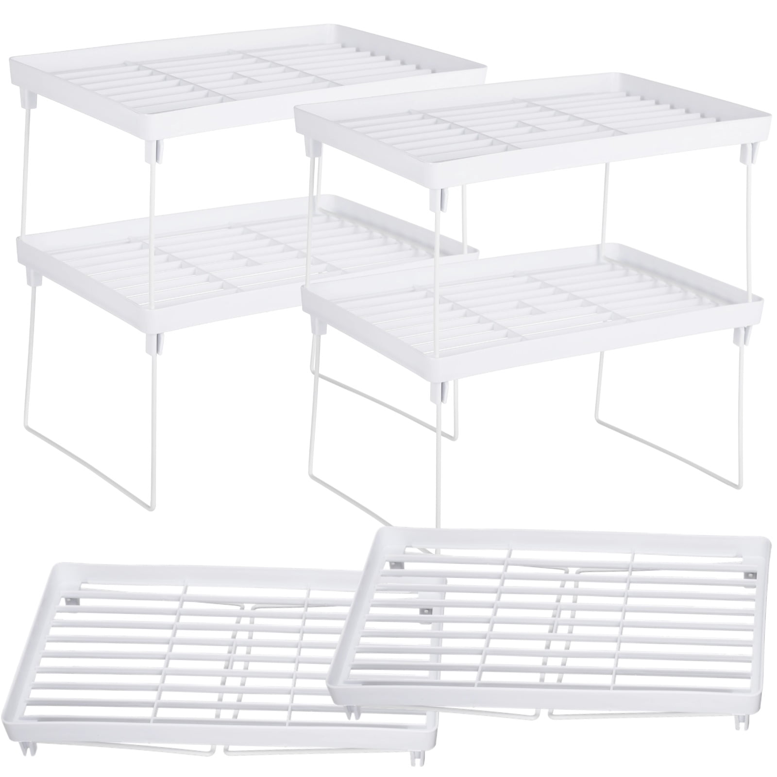 6 Pcs Foldable Organizer Shelf - 6-Tier Stackable Kitchen Rack, Organizer Shelf, White Plastic Breathable Grid with M... - Image 2