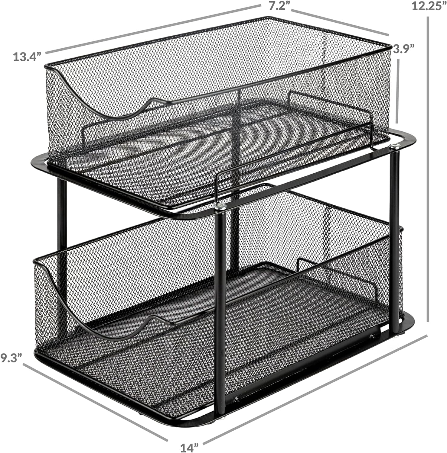 Sorbus 2-Tier Stackable and Drawer Organizer with Mesh Sliding Drawers, Black - Image 4
