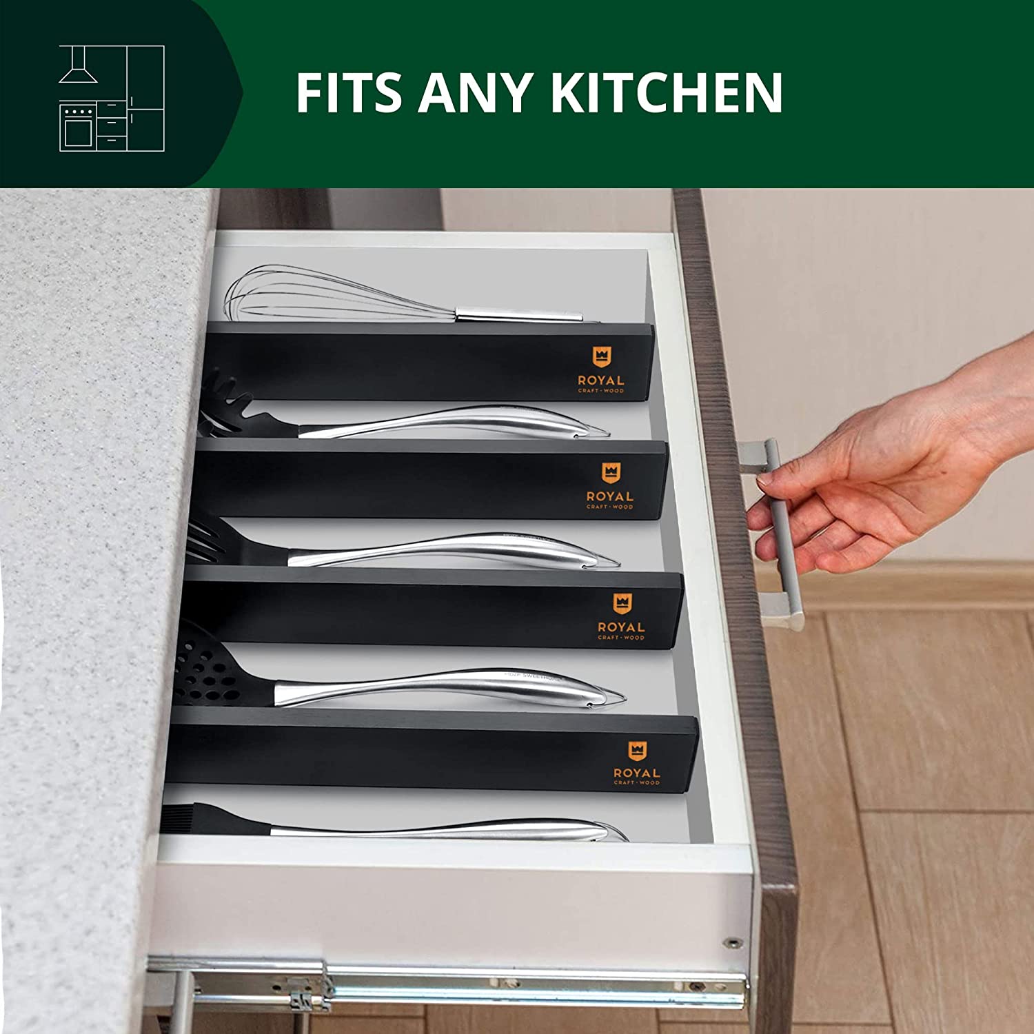 Expandable Bamboo Drawer Dividers 4-Pack Adjustable Storage Organizer Separators for Kitchen, Dresser, Bedroom, Bathr... - Image 3