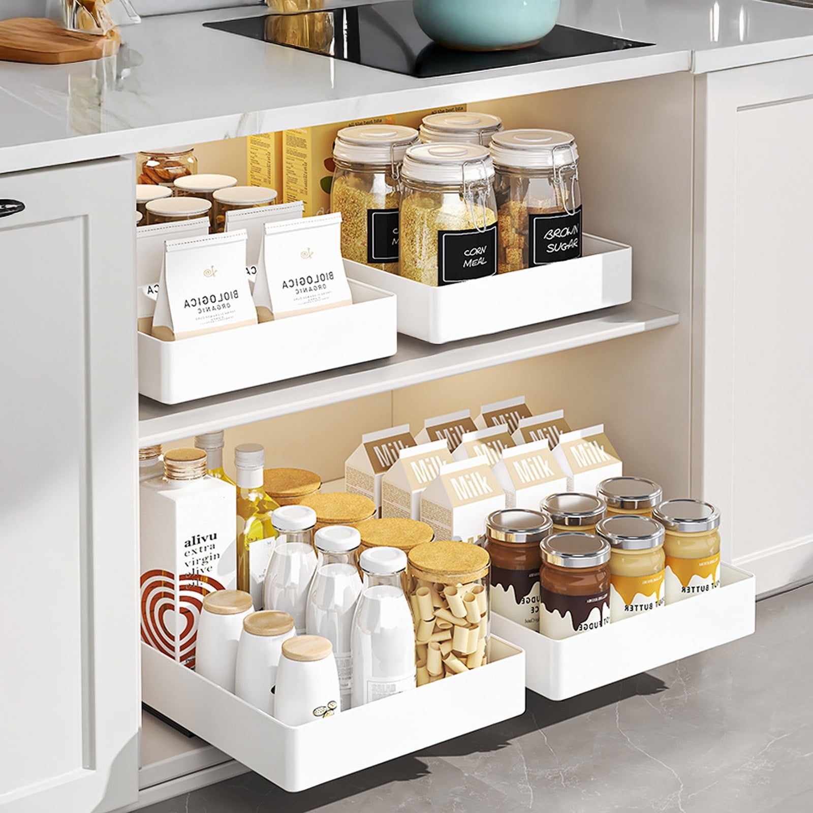 Pull Out Cabinet Organizer Adhesive with Nano Film,Slide Out Drawers Adhesive Heavy Duty Storage Drawer Shelf with Di... - Image 5