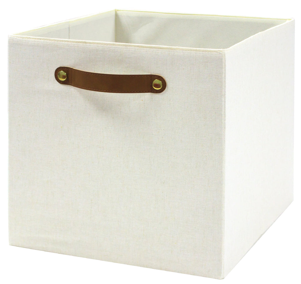 Better Homes & Gardens Fabric Cube Storage Bins (12.75" x 12.75"), Vanilla with Leather Handle, 2 Pack - Image 4