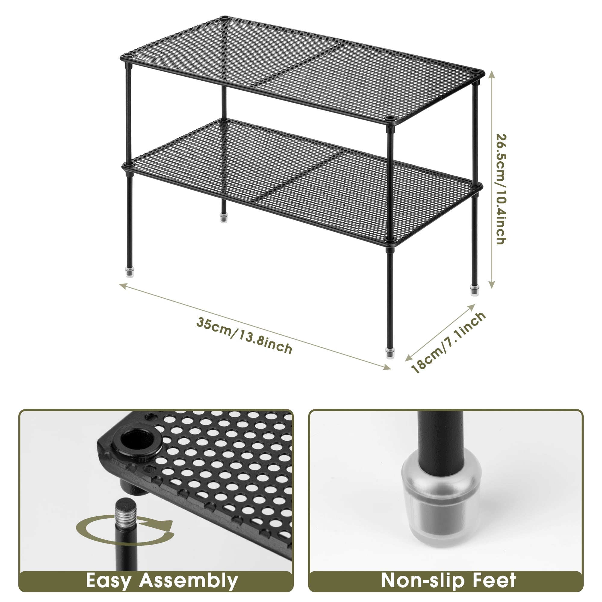Cabinet Organizers Shelf, Kitchen Stackable Storage Rack for Spice, Plate, Black, 2 Count - Image 4