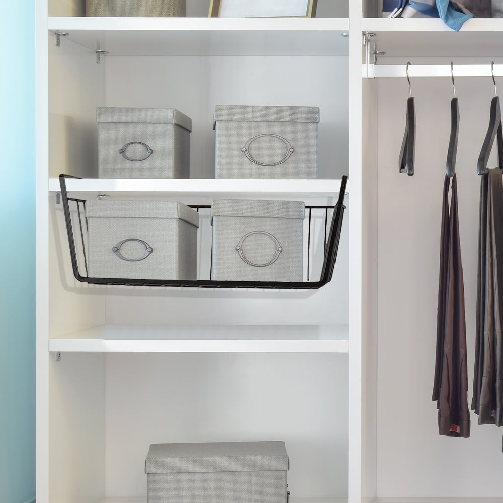 4 Compartment Under Shelf Hanging Basket Organizer, Black, 4 Pack - Image 4