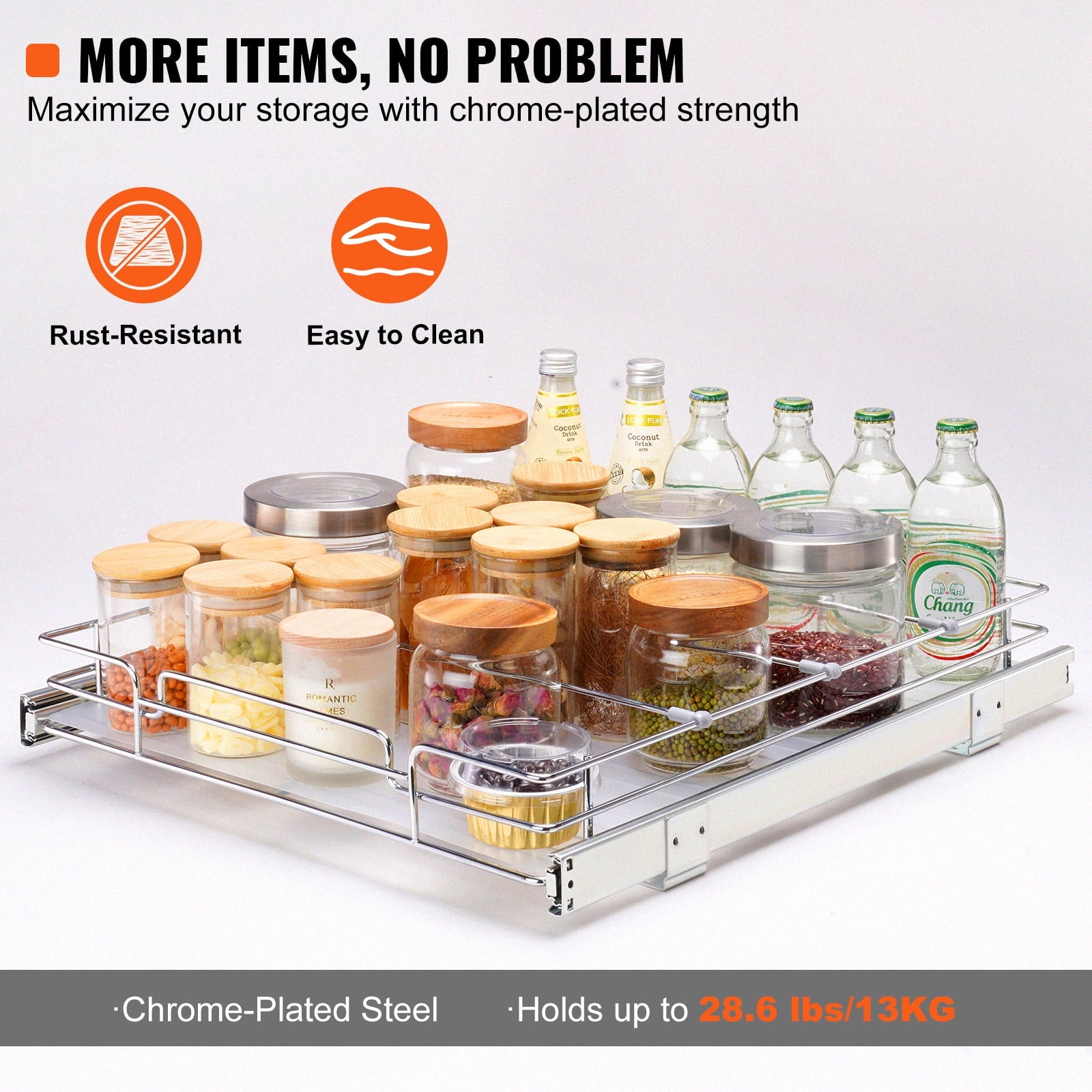 KFFKFF 20"W x 21"D Cabinet Slide-Out Shelf, Durable Sliding Pantry Organizer, Chrome Steel Roll-Out Drawers, Space-Saving Storage for Kitche - Image 2