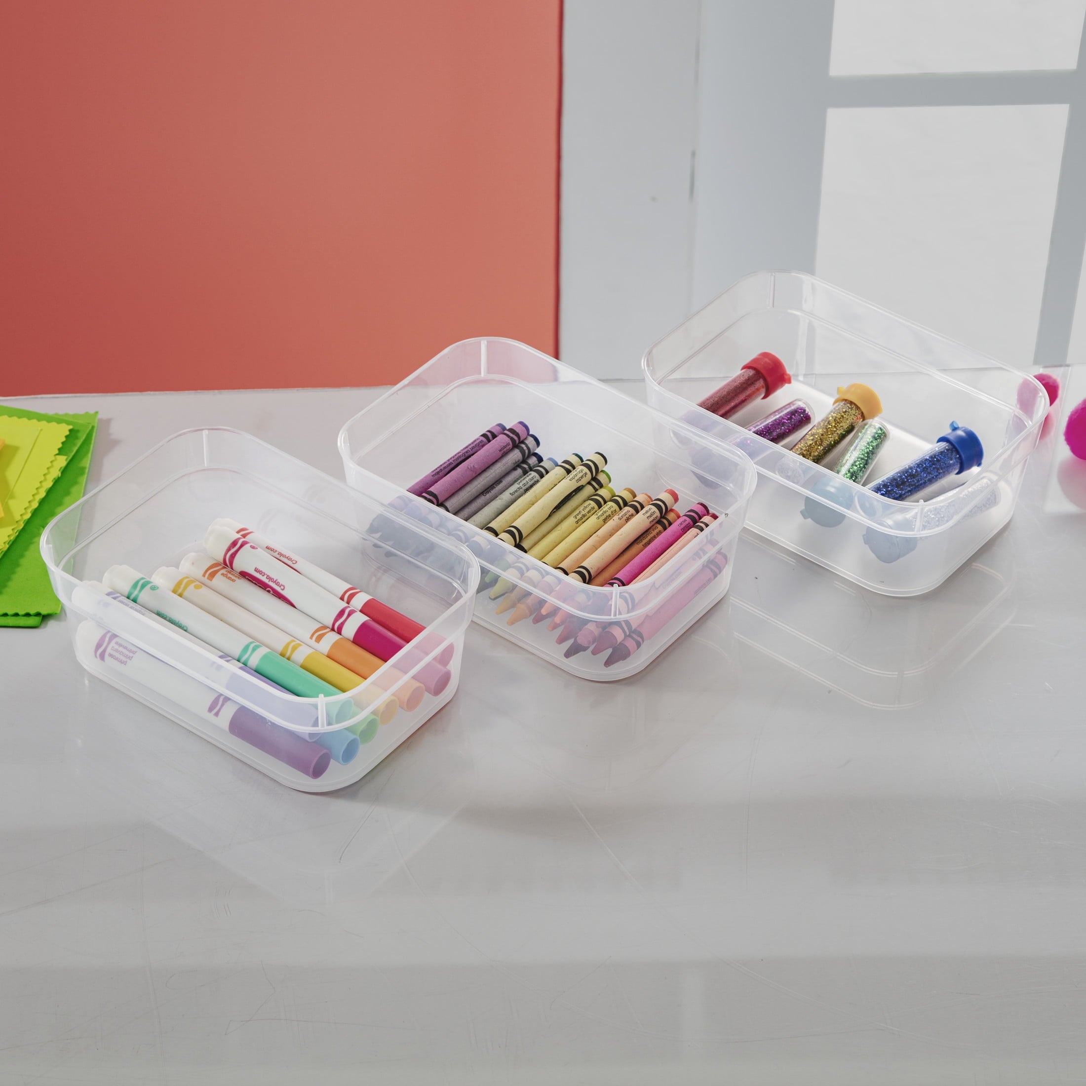 Set (3) Medium Storage Trays, Clear Plastic Open Bins, Drawer Organizers, 8 Count - Image 4