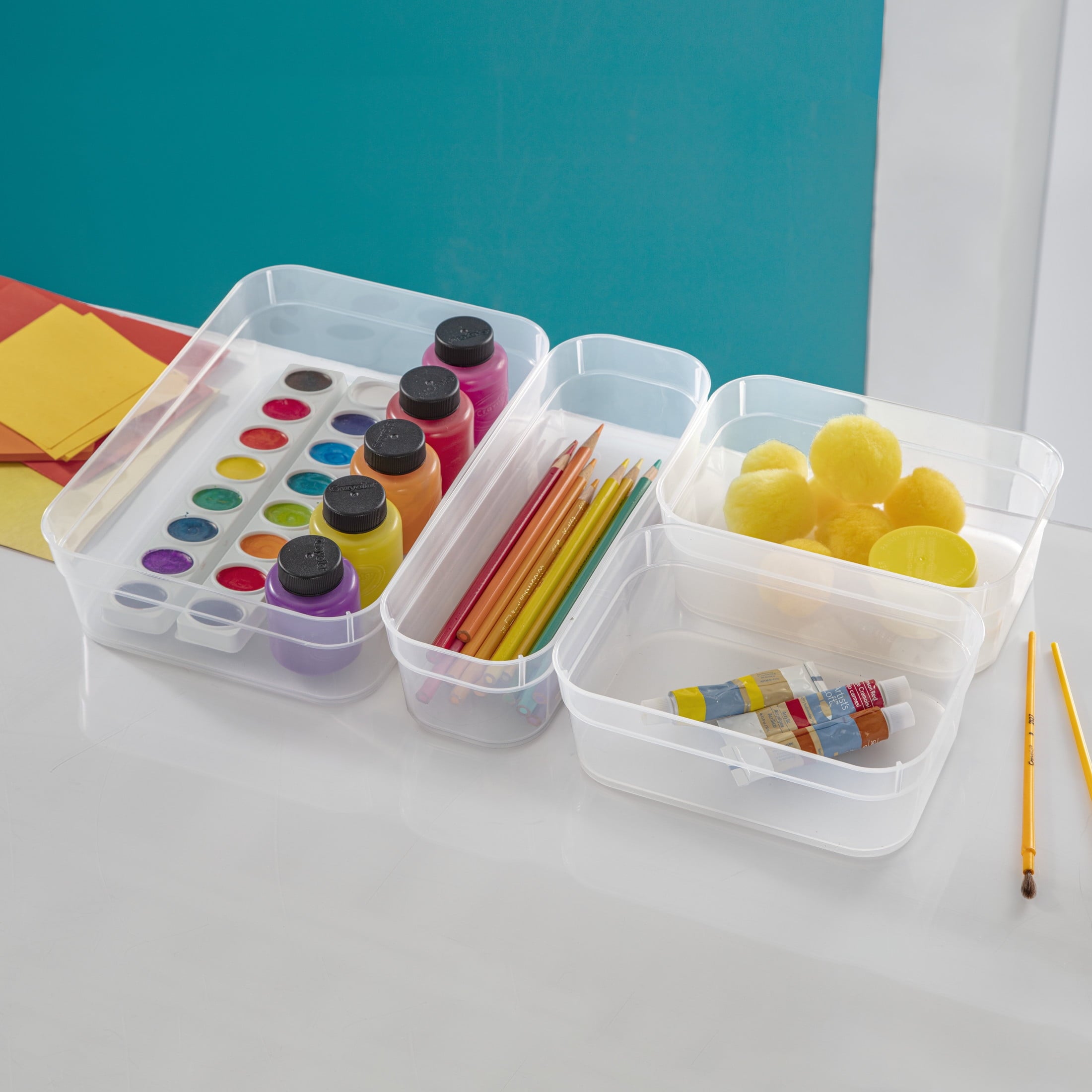 Set (3) Medium Storage Trays, Clear Plastic Open Bins, Drawer Organizers, 8 Count - Image 5
