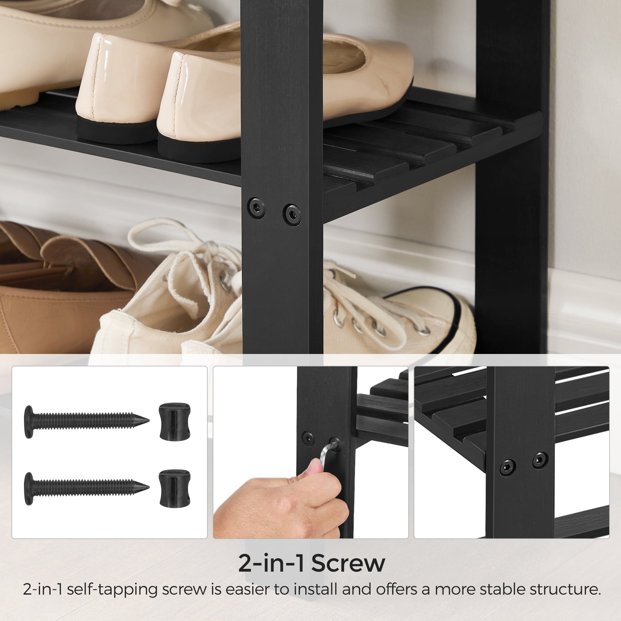 Bamboo Shoe Rack for Entryway 3-Tier Shoe Rack Bench for Entryway Bathroom Bedroom Small Shoe Organizer with Storage - Image 2