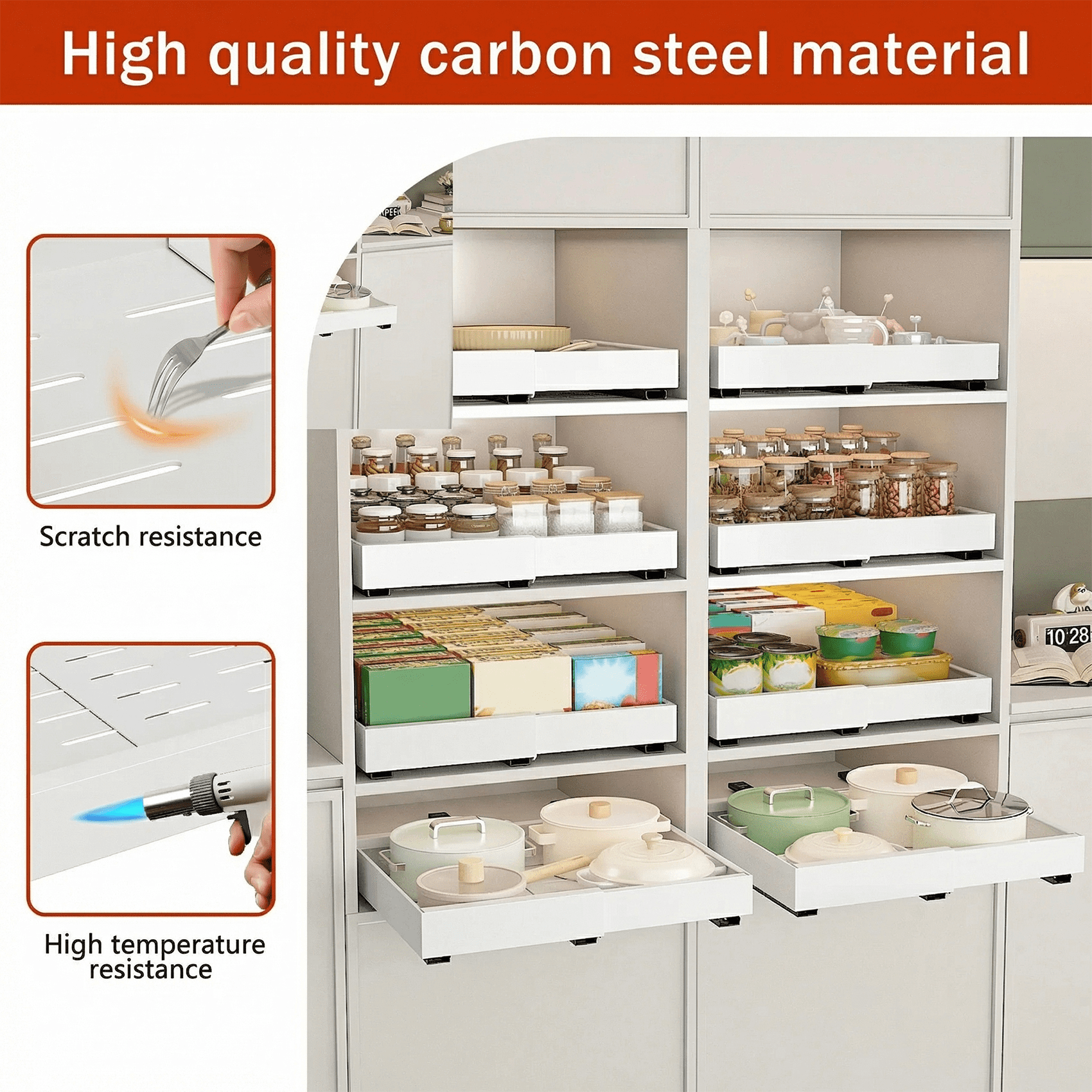 Acztne Pull Out Cabinet Organizer Expandable (13''-19''), 21" Deep Heavy Duty Slide Out Drawers for Kitchen, Pantry, Bathroom, Under Sink St - Image 3