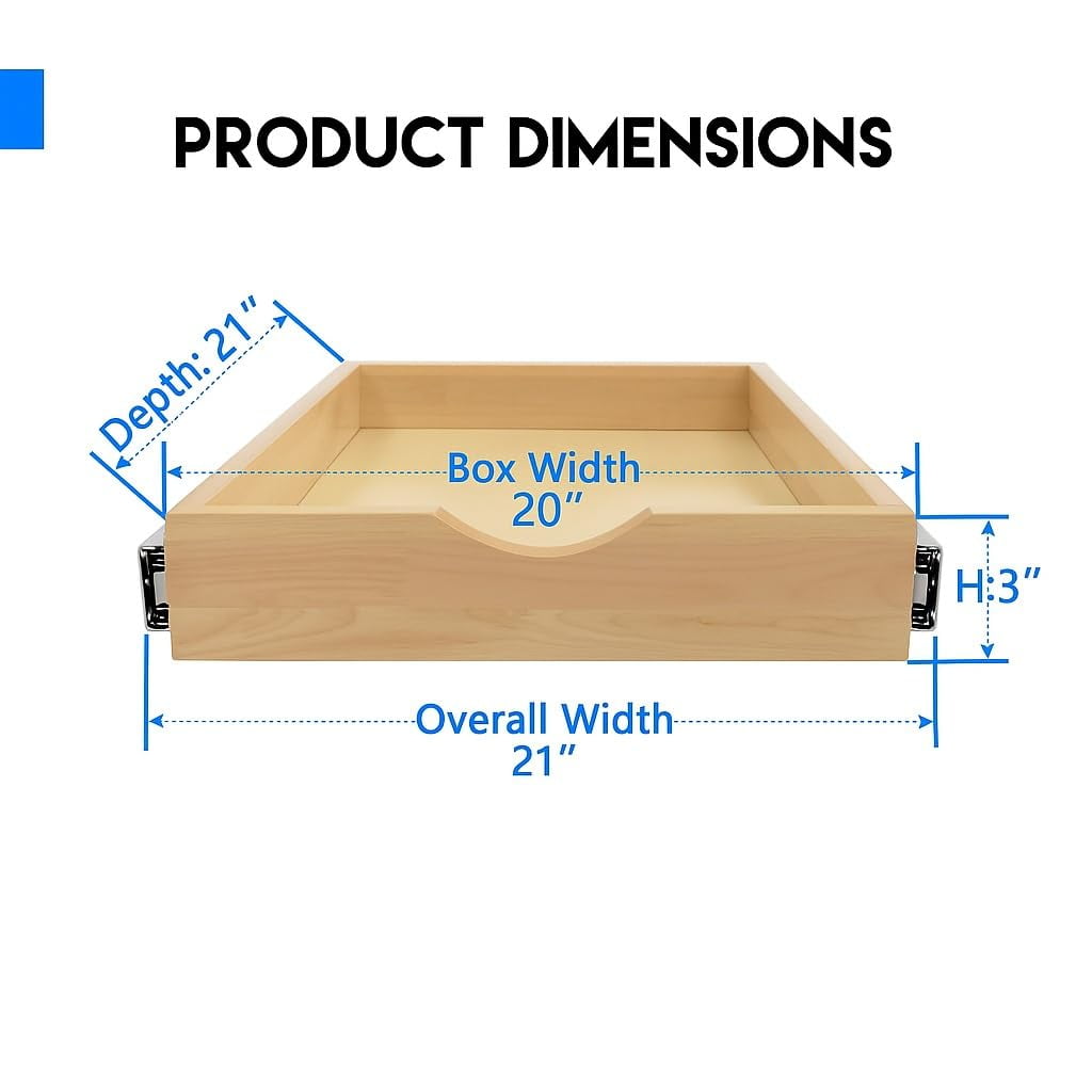 Couver Wood Pull-Out Drawer Shelf for Cabinets, Slide Out Storage Organizer for Kitchen, Pantry, Bathroom (W)21 x (D)21 - Image 2