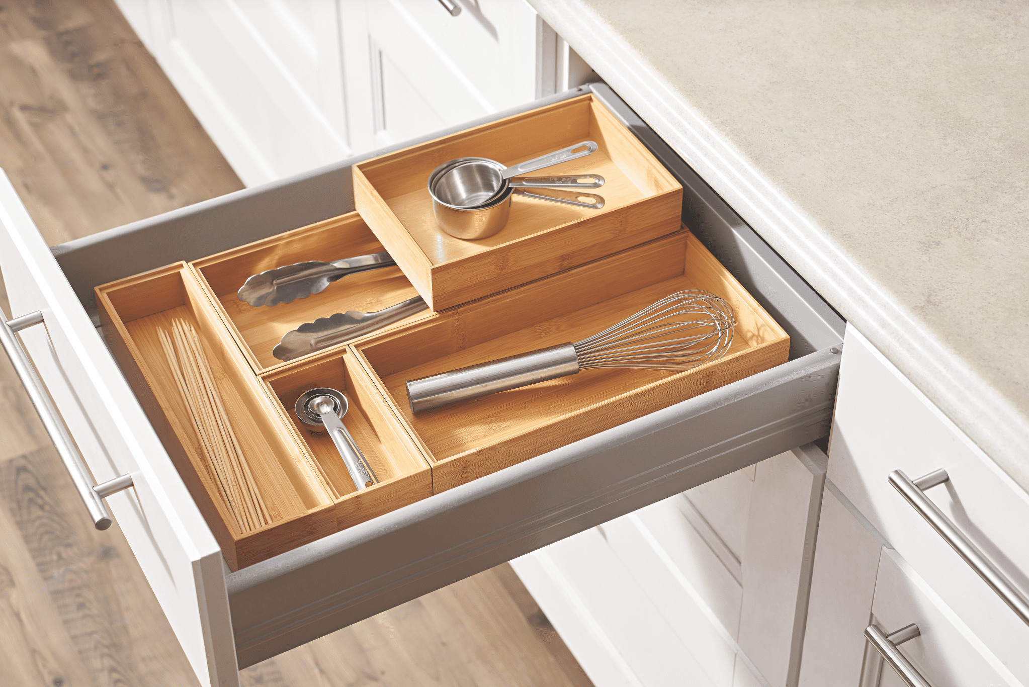 Better Homes & Gardens Bamboo Drawer Organizer 5pc Set, 17.9Wx 14.96Dx1.97H in, Natural Bamboo Color - Image 2