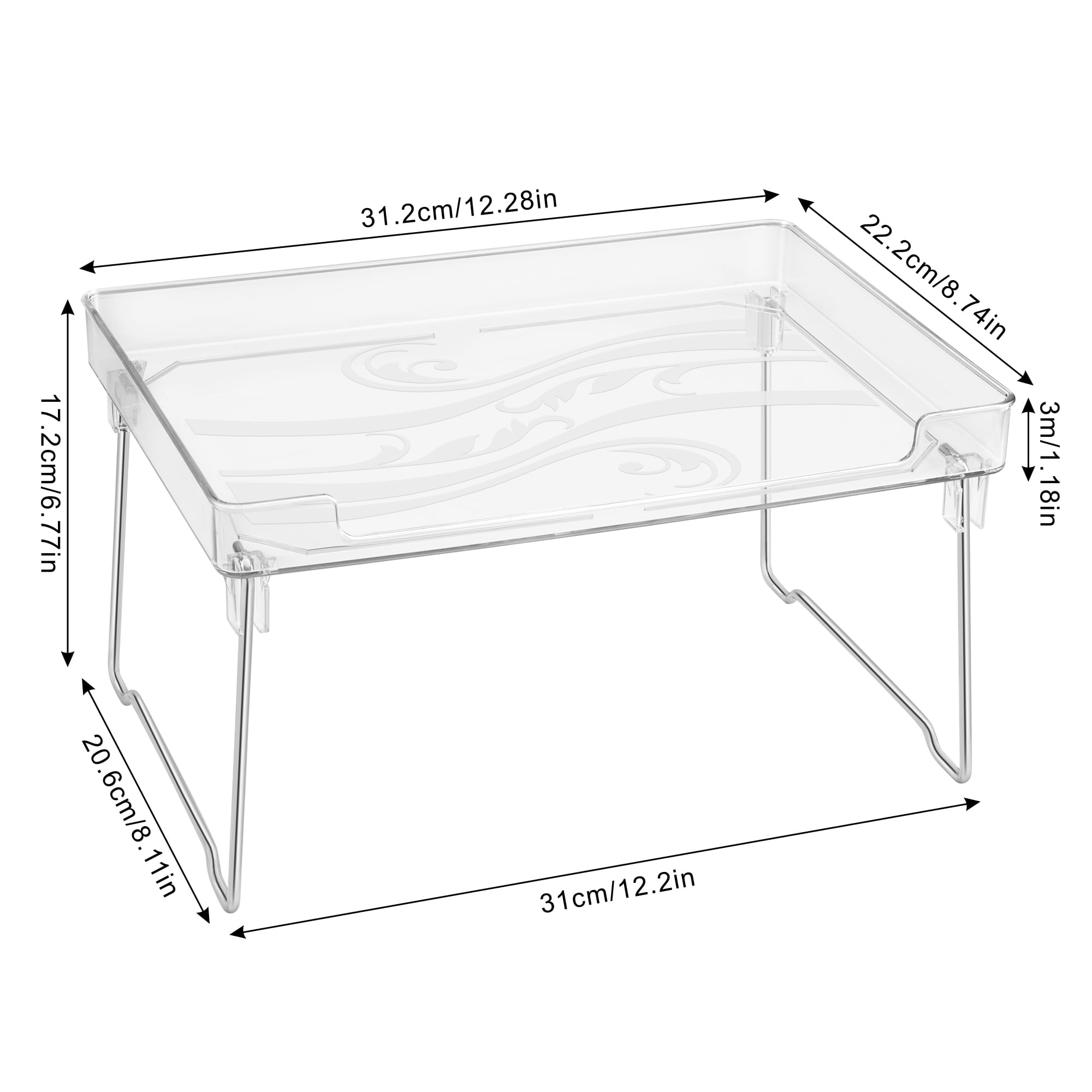 Cabinet Organizers Shelf, Pantry Storage Shelf with Raised Edges and Foldable Legs, Clear - Image 3