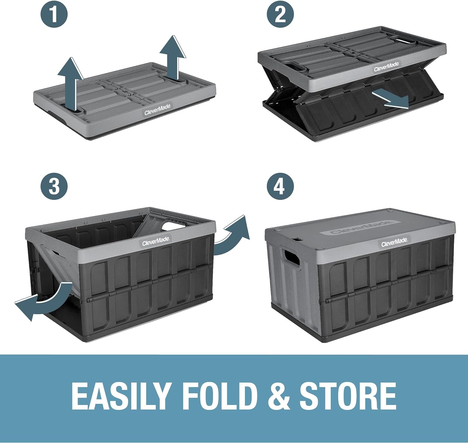Stackable Collapsible Storage Bin (with Lids), 16 Gal, Stone - Image 5