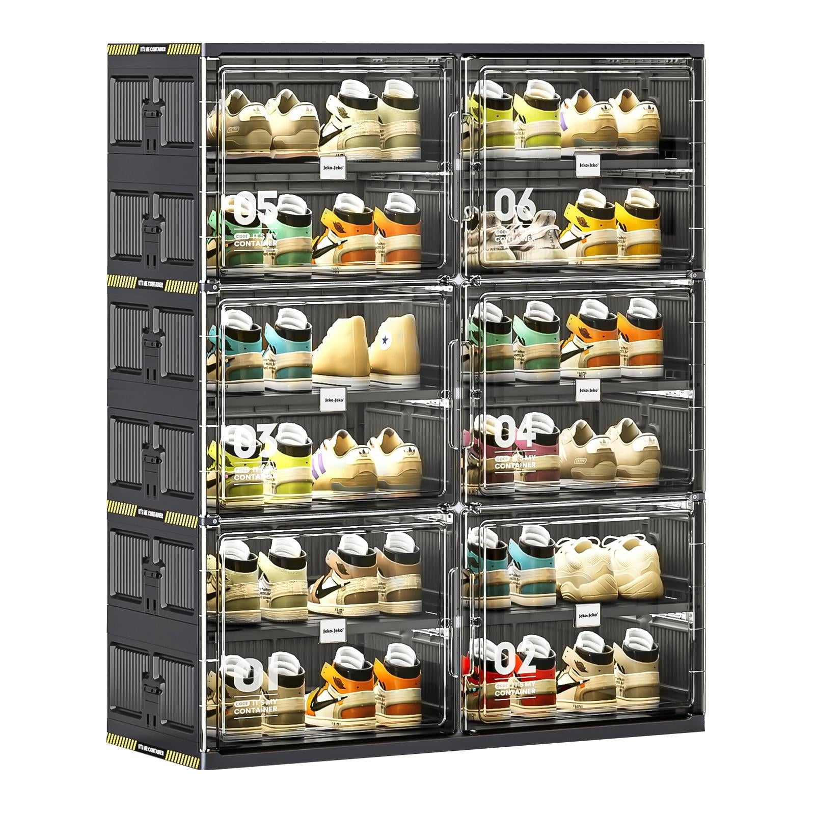 6 24 Pairs Hard Plastic Shoe Storage Organizer Cabinet for Entryway, Large Stackable Collapsible Sneaker Shoe Box Org... - Image 3