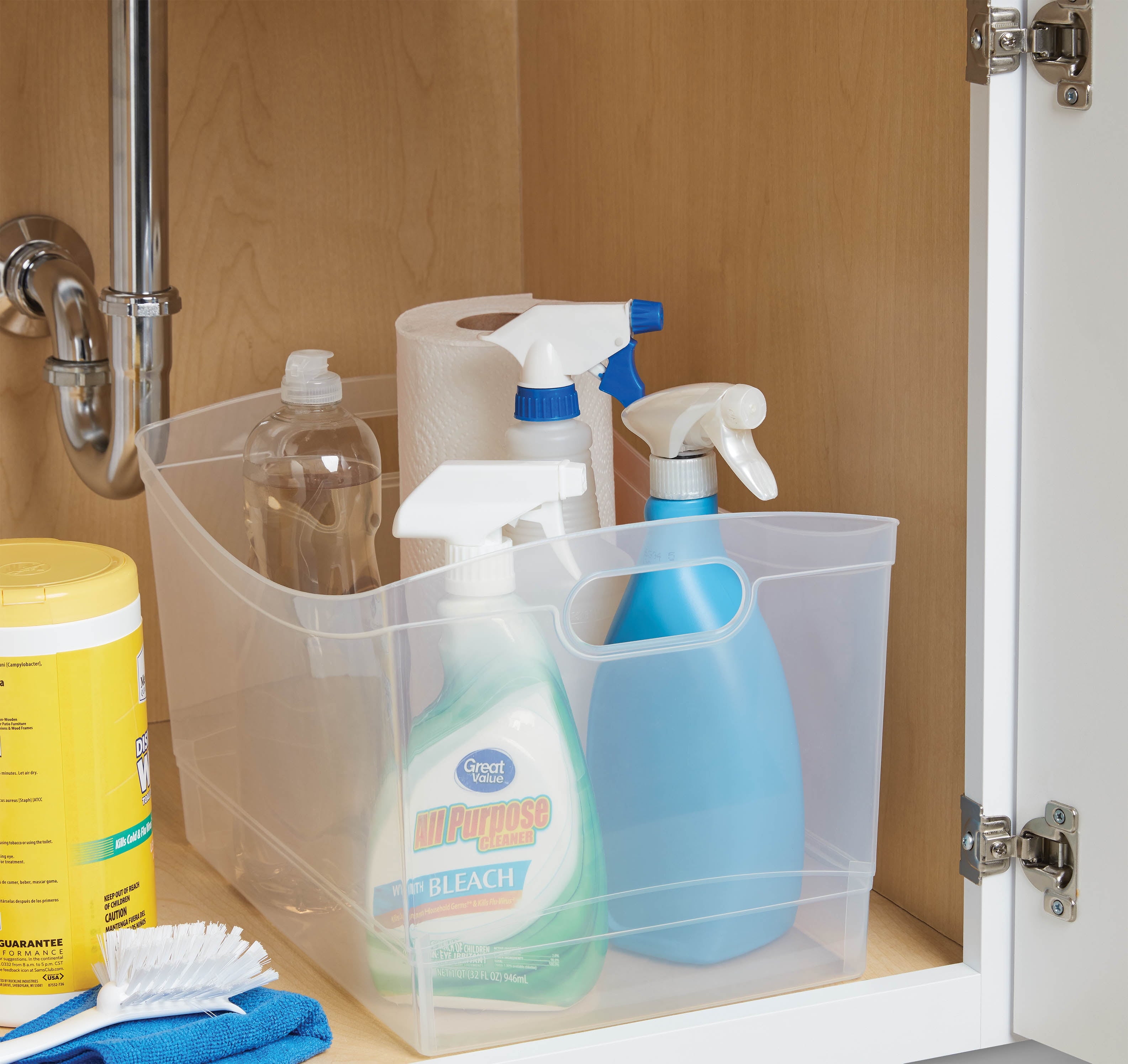 Clear Plastic Utility Storage Bin Organizer with Built-In Handles, Large Storage Container for Pantry, Closet, Cabine... - Image 2