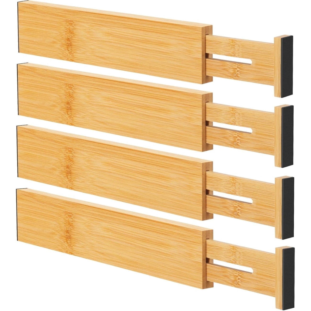 Bamboo Drawer Dividers,12-17" Adjustable Kitchen Drawer Organizer for Clothes,4 Pack Expandable Drawer Organization S...