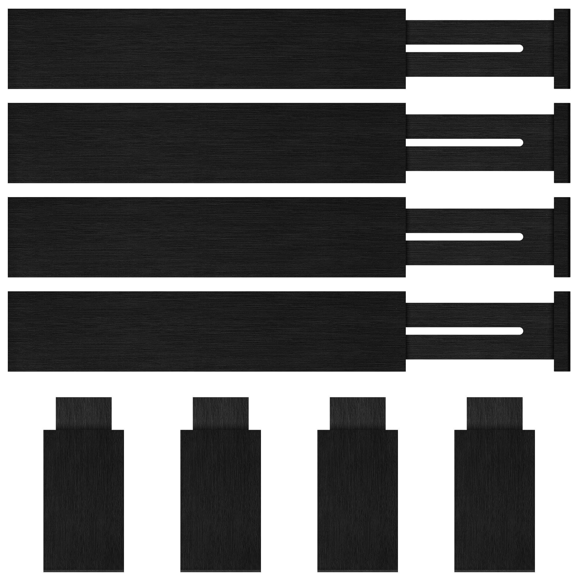 Bamboo Drawer Dividers Organizer with Inserts, Expandable from 12.5-21.7", Adjustable Drawer Organizer Separators for Utensils, Dresser, Bed