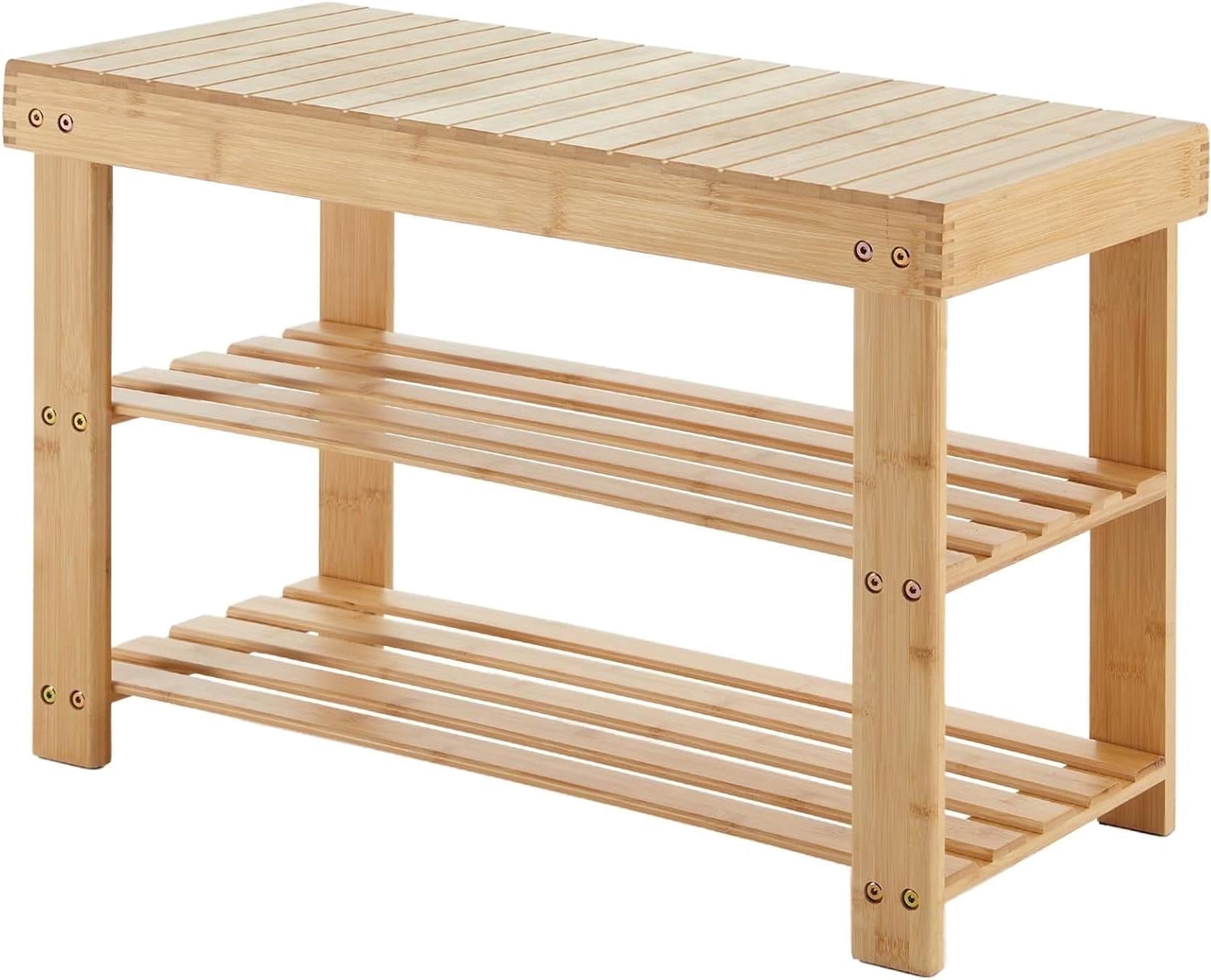 Bamboo Shoe Bench with Storage Shelf - Entryway Organizer with 286 lbs Weight Capacity, Wood