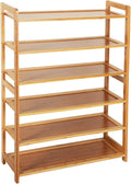 Bamboo Shoe Rack for Closet, 6 Tier Wooden Stackable Shoe Organizer, Free Standing Shoes Storage Shelf for Entryway, ...