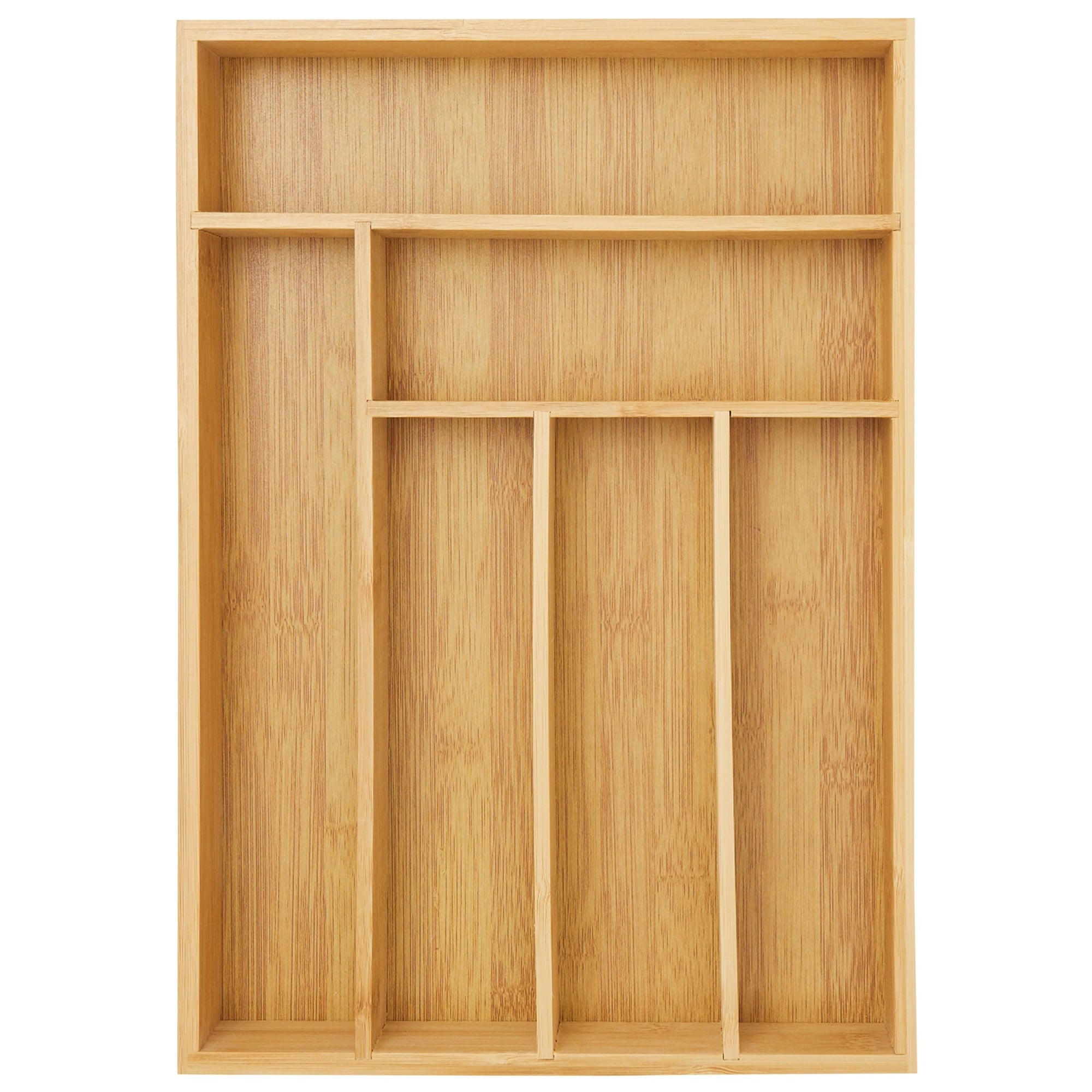Bamboo Silverware Drawer Organizer with 6 Slots, Wooden Cutlery Tray Holder for Kitchen, Flatware, Utensils, 14.5 x 10.25 x 1.75 In
