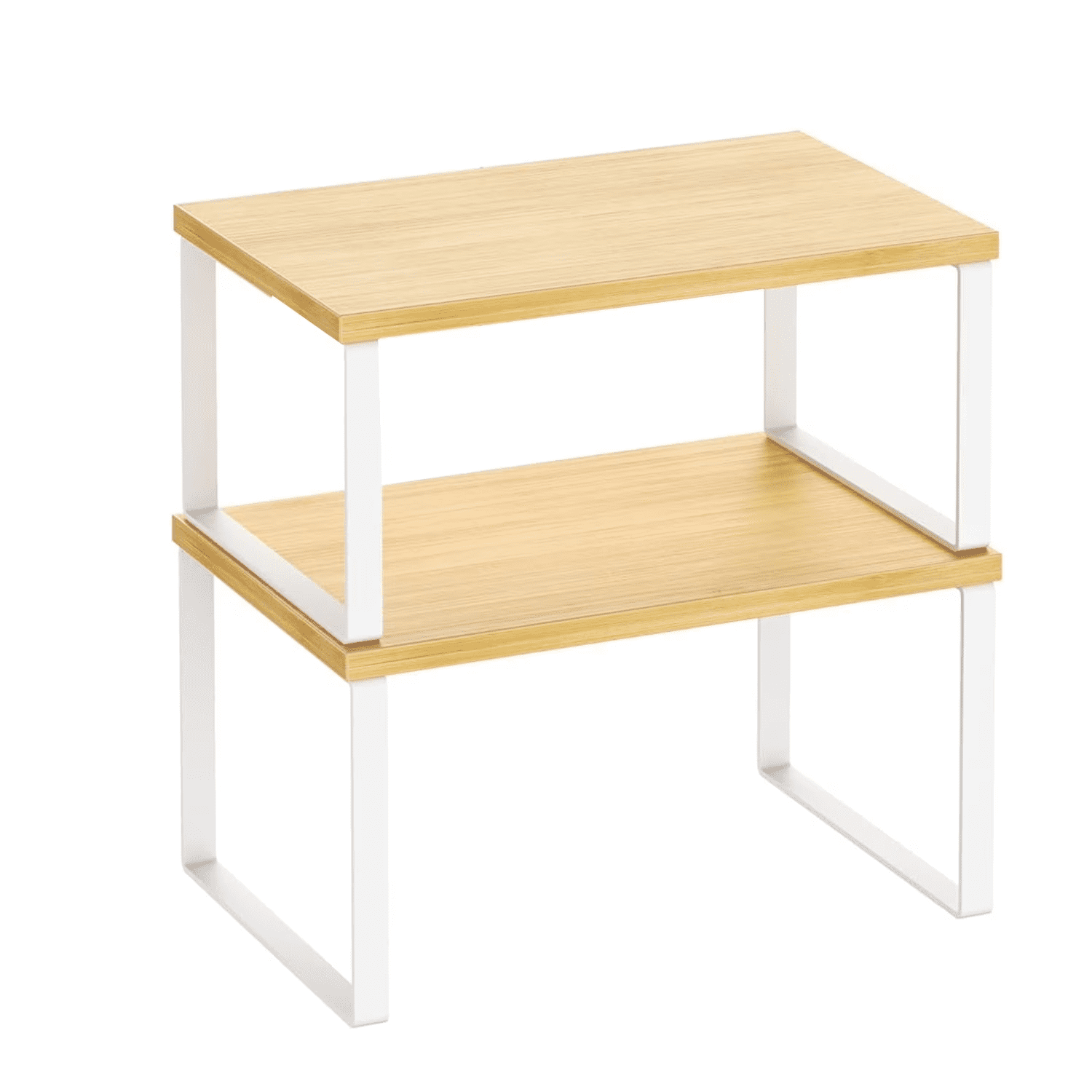 Bamboo & White 2-Tier Expandable Counter Shelf Organizer  Space-Saving Storage for Kitchen, Bathroom, Office & More