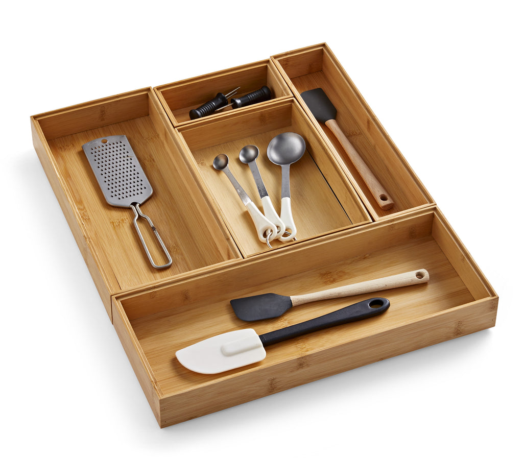 Better Homes & Gardens Bamboo Drawer Organizer 5pc Set, 17.9Wx 14.96Dx1.97H in, Natural Bamboo Color