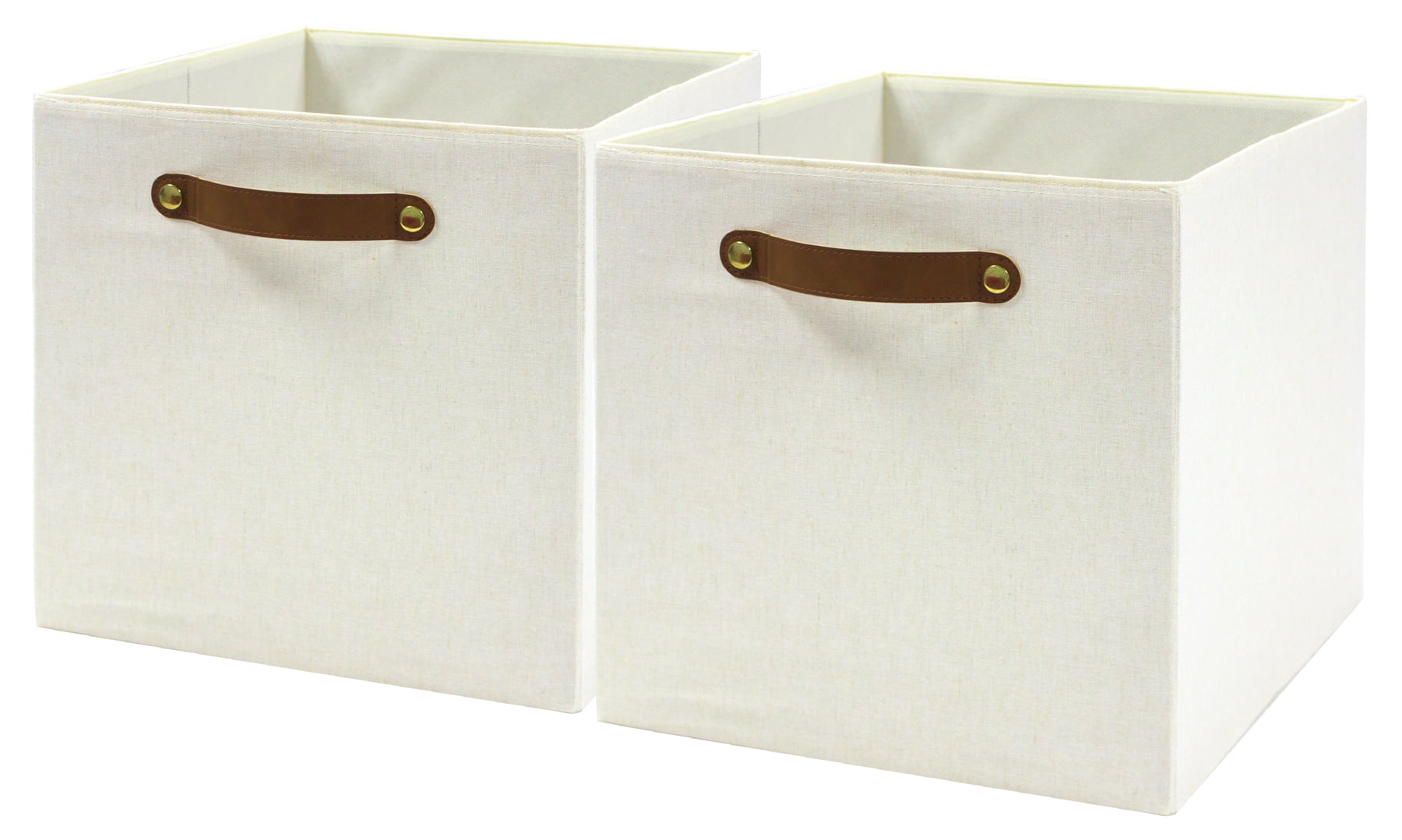 Better Homes & Gardens Fabric Cube Storage Bins (12.75" x 12.75"), Vanilla with Leather Handle, 2 Pack