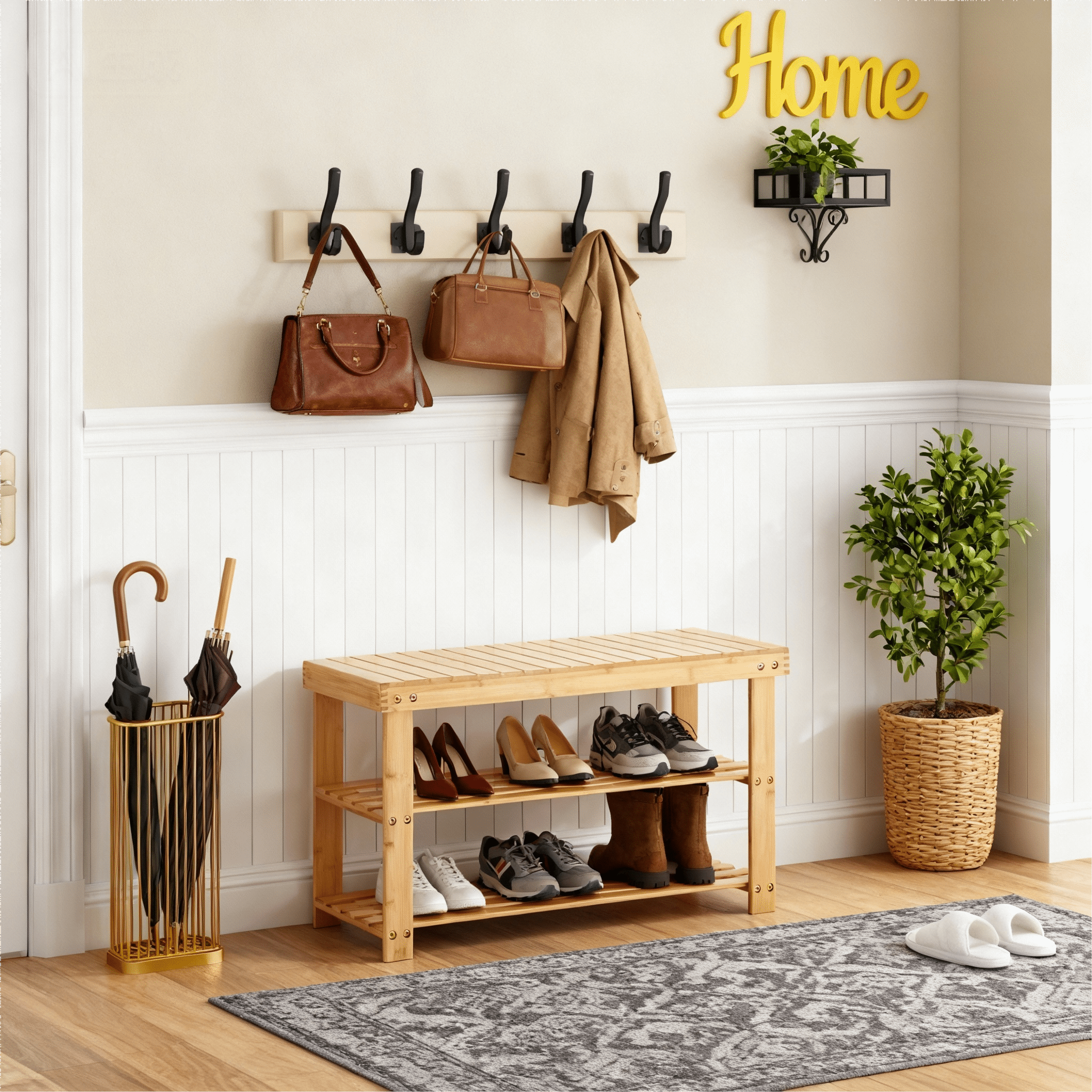 Bamboo Shoe Bench for Entryway, 3-Tier Sturdy Shoe Rack Organizer, 286Lb Weight Capacity Storage Shelf for Shoes, Per...