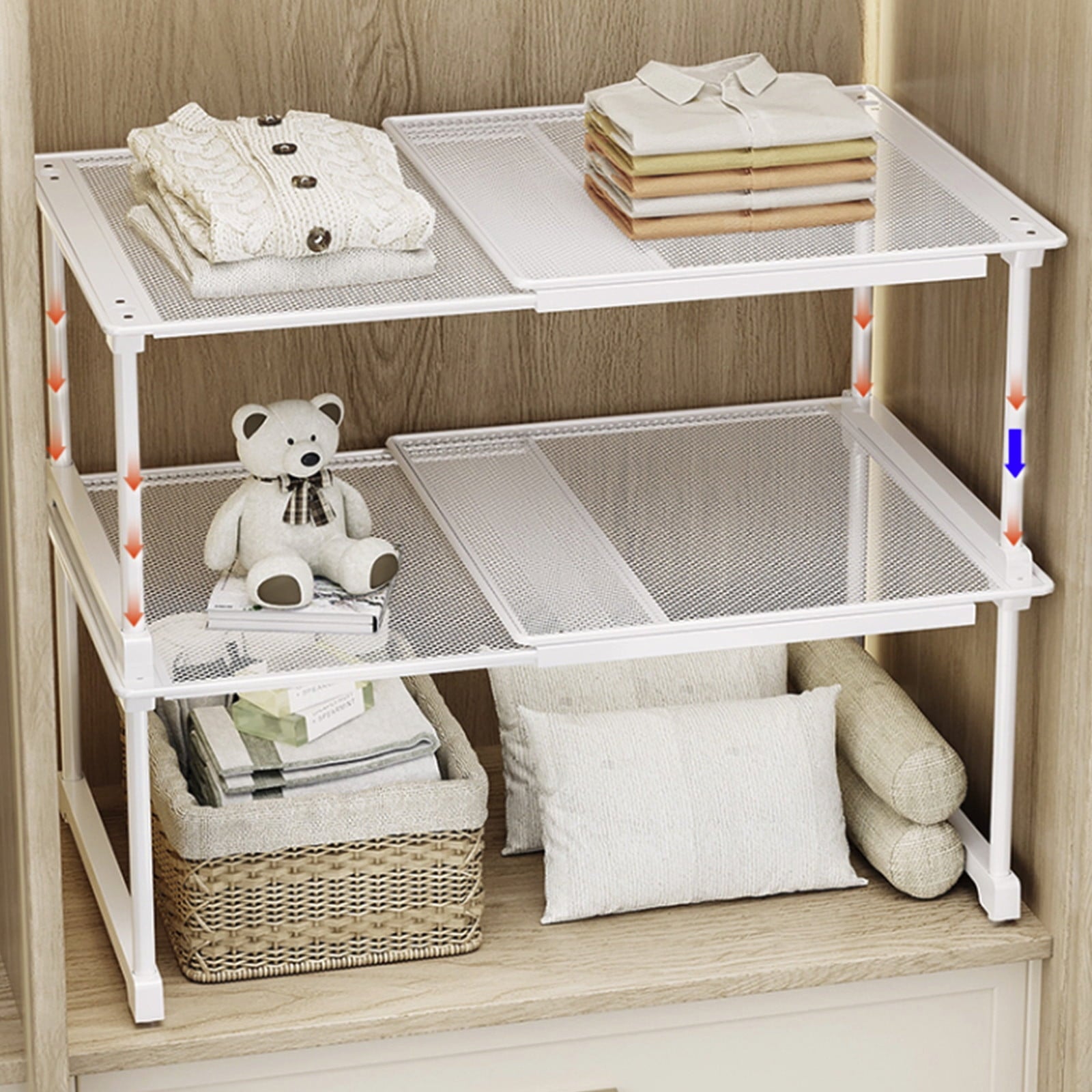 Expandable Cabinet Shelf Organizer Wardrobe Organizer Rack Adjustable Closet Storage Shelf Metal Mesh Stackable Shelv...