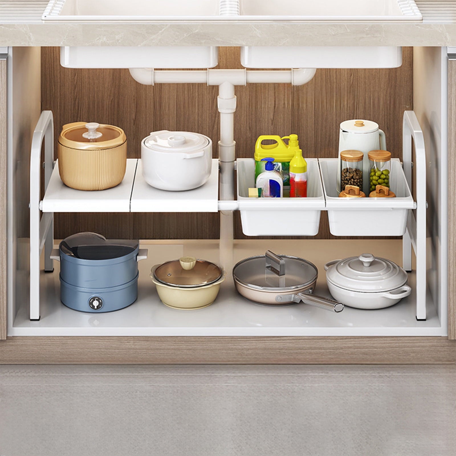 Cinvoph Scalable Cabinet Organizer Shelf Versatile Countertop Spice Rack Space Saving for Kitchen Bathroom Desk Pantry Utensils Home Storage