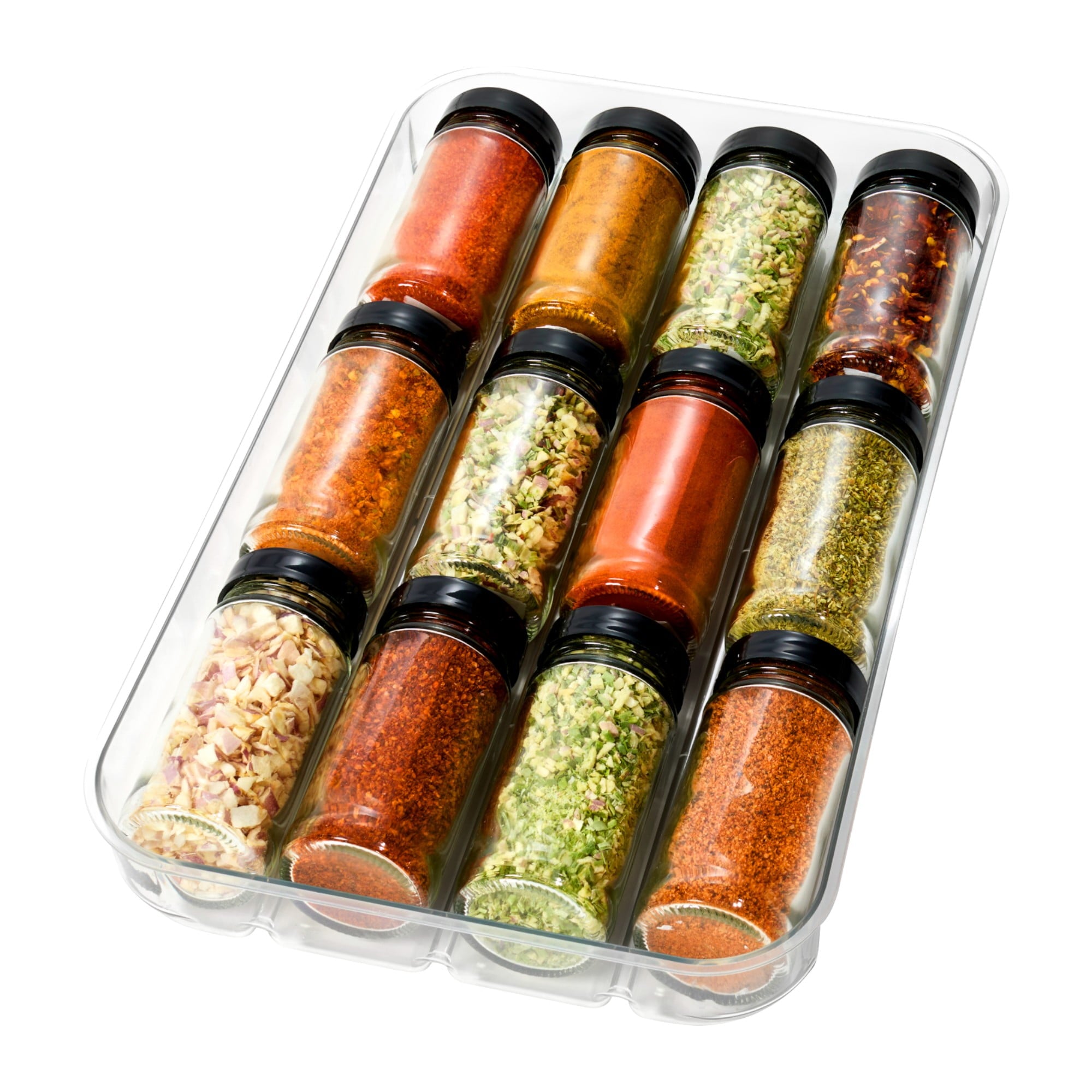 4-Compartment Spice Drawer Organizer, Kitchen Organization and Storage, Clear Collection, Holds up to 12 Seasoning Co...