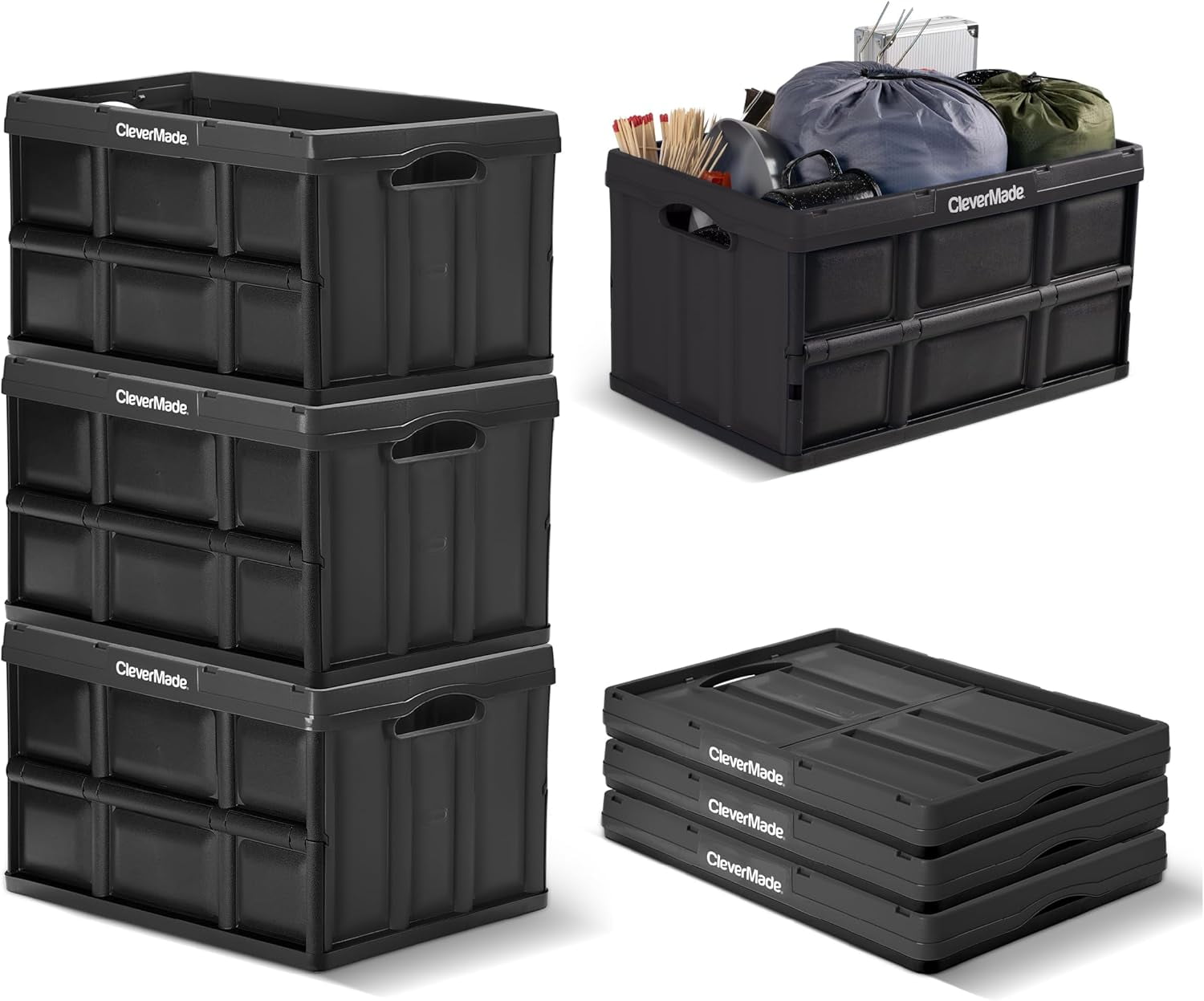 Collapsible Storage Bin (No Lid), 46L (12 Gal), Obsidian