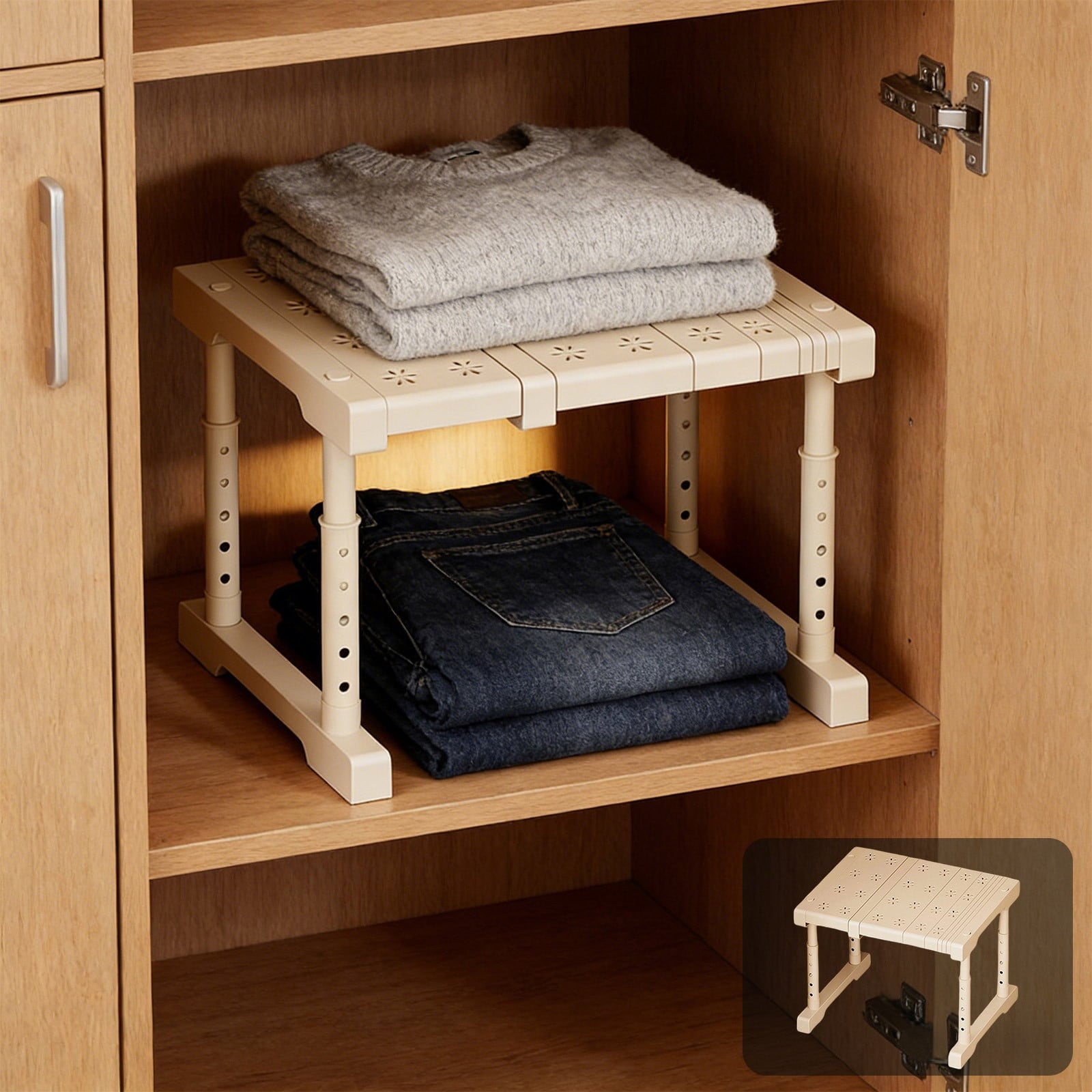 Adjustable White Plastic Mesh Storage Rack for Wardrobe and Cabinet Interior, Extendable Layered Shelving System with...