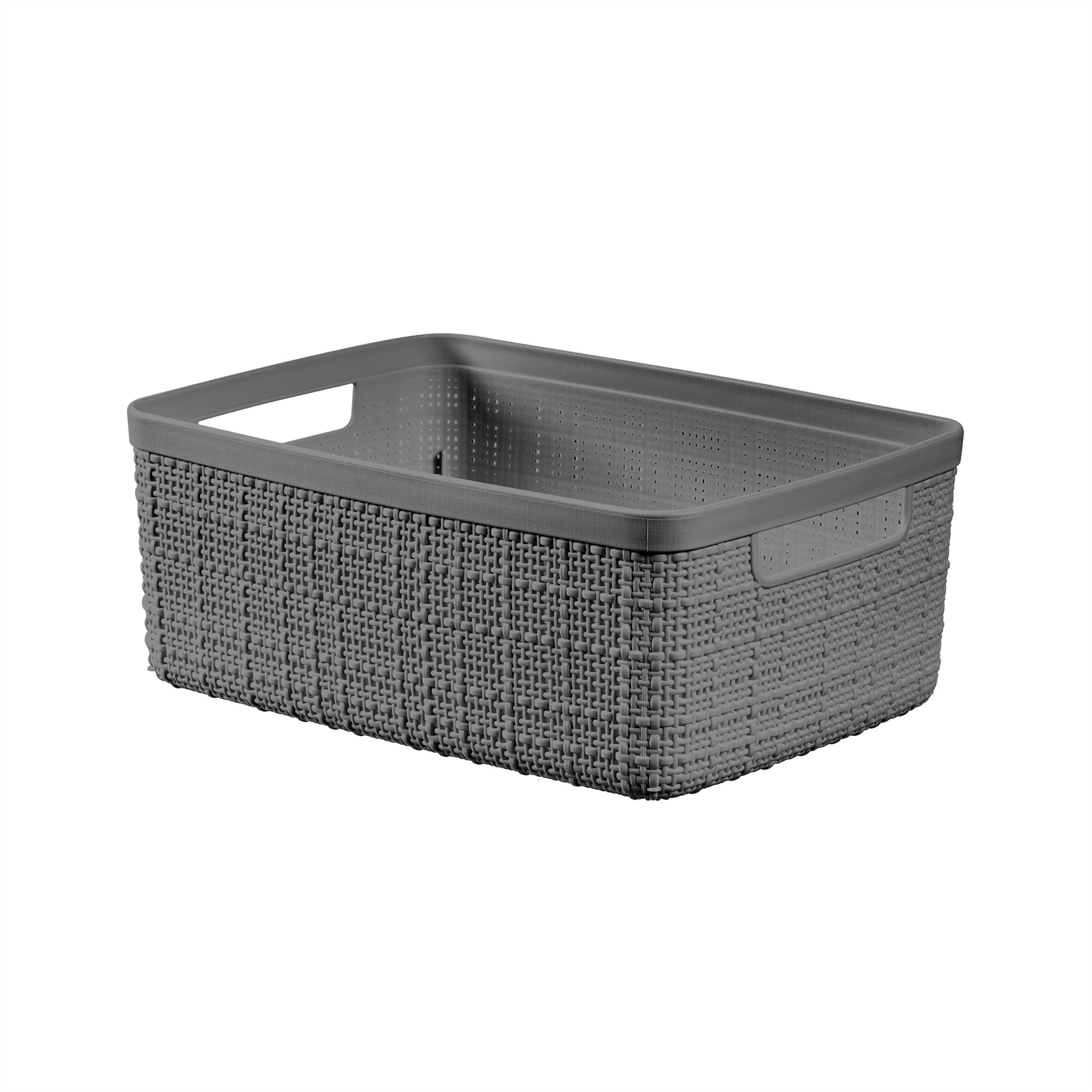 Jute Small Gray Plastic Decorative Storage Basket, 10.6 in x 7.8 in x 4.3 in