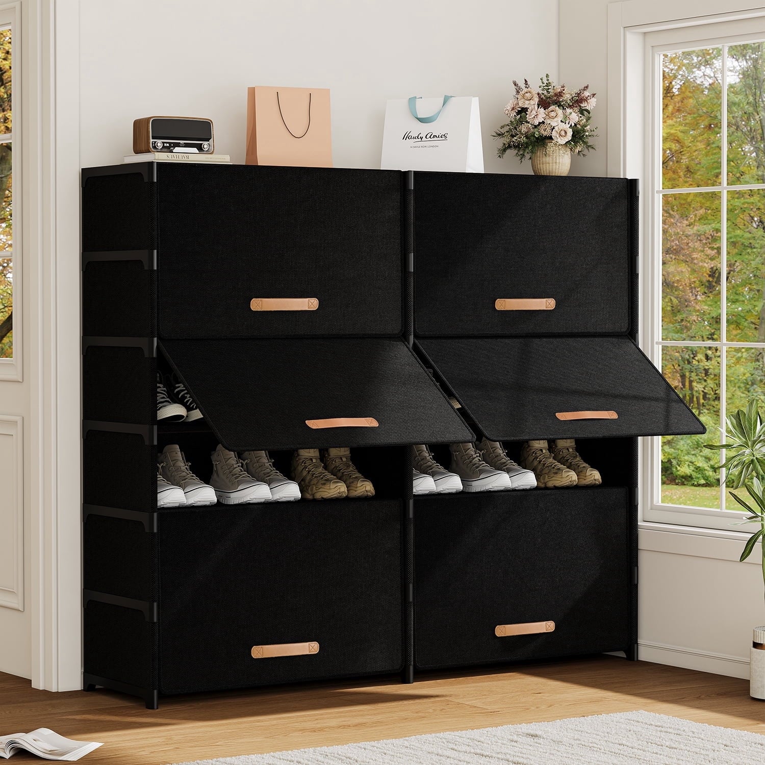 Dovied 7 Tier Double Shoe Rack with Covers Shoe Storage Organizer Holds 42 Pairs for Closet Entryway Hallway, Black