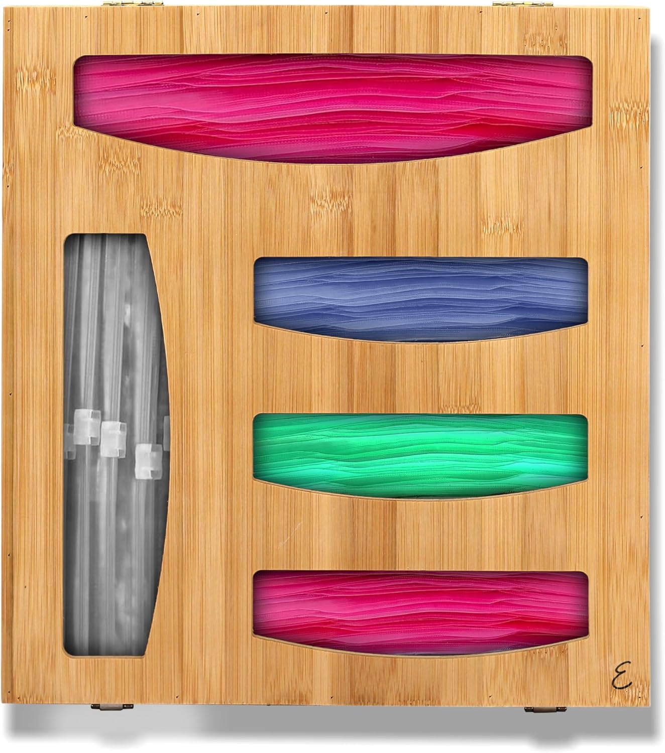 Emeril Lagasse Bamboo Bag Storage Organizer  5-Compartment Food Storage Bag Holder for Kitchen Drawers & Countertops  Durable Bamboo, Univer