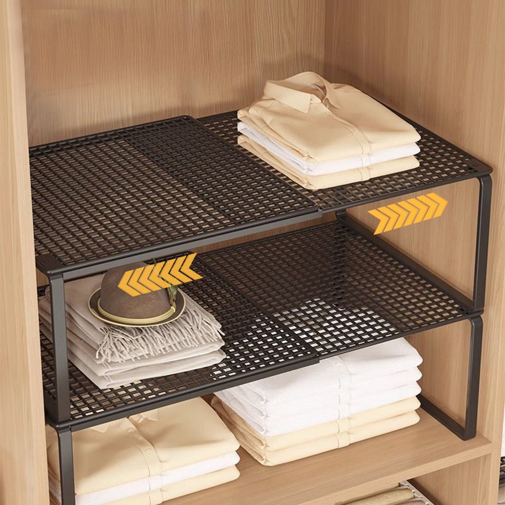 Expandable Cabinet Storage Shelf - Stackable Organizer Rack for Kitchen, Bathroom, Pantry, Coffee Countertop, Home Office Desk, Wardrobe & S