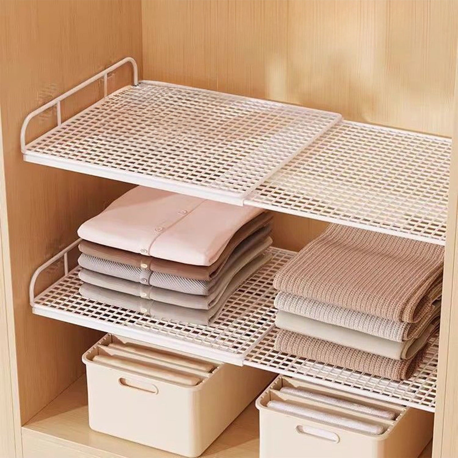 Expandable Cabinet Storage Shelf, Stackable Organizer Rack for Space Saving, Multi Use Shelf for Kitchen Bathroom Pan...