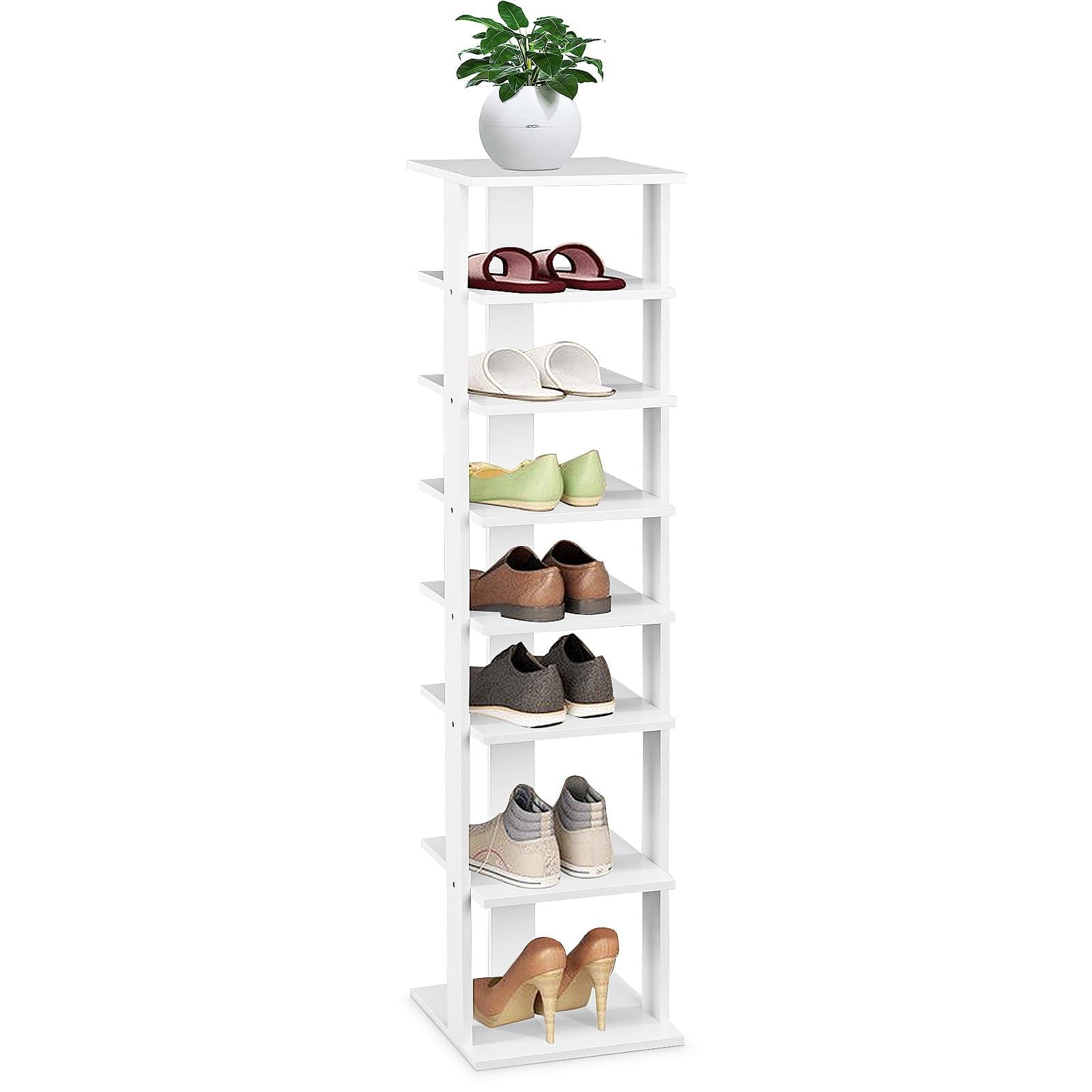 7 Tiers Vertical Shoe Rack, Entryway Slim Wooden Shoes Racks, Skinny Shoe Organizer, Space Saving Shoes Storage Stand...