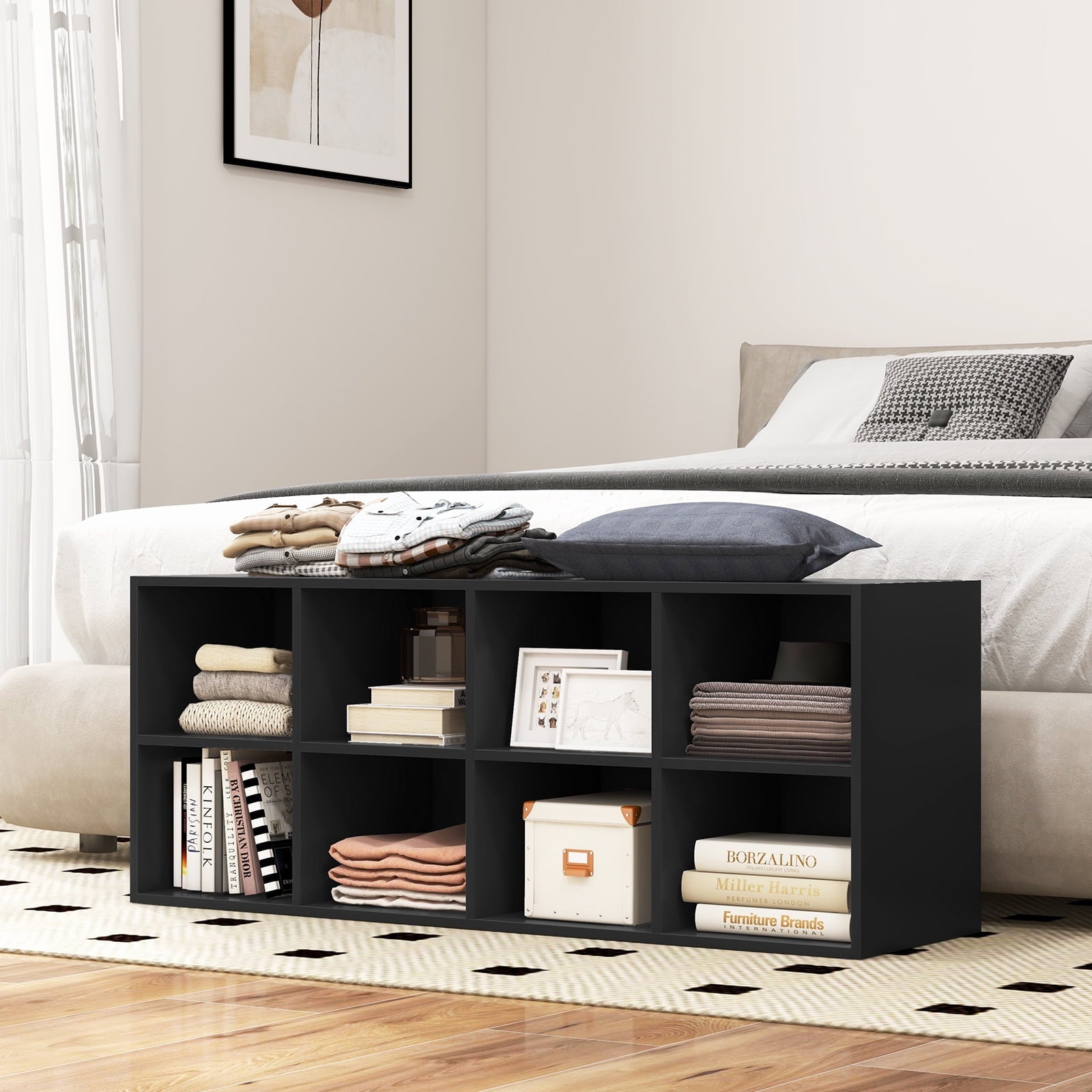 Giantex 8-Cubby Shoe Storage Bench, Entryway Shoe Rack Organizer, Multifunctional Bed End Bench, Black