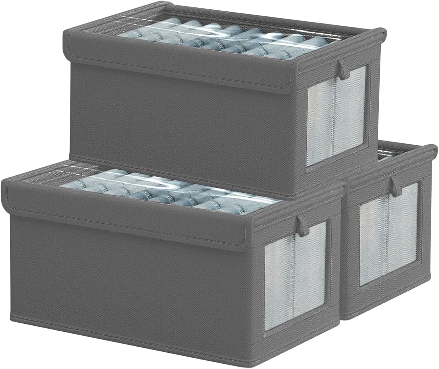 3 Pack Fabric Storage Bins with Lids, Wardrobe Storage Organiser, Stackable Storage Bin, Foldable Storage Baskets, Cl...