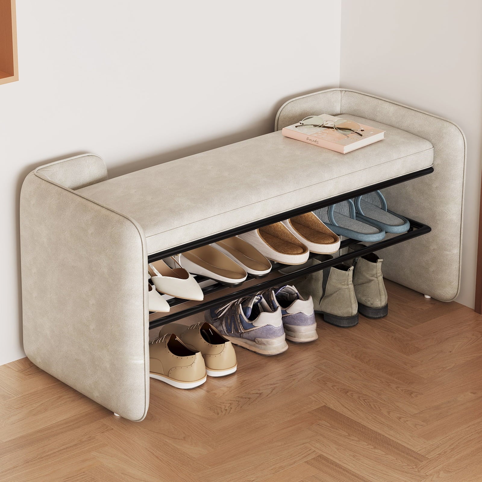 Shoe Bench with 2-Tier Shoe Rack, Entryway Bench, Shoe Bench Organizer, Storage Bench for Entryway, Entry, Living Roo...