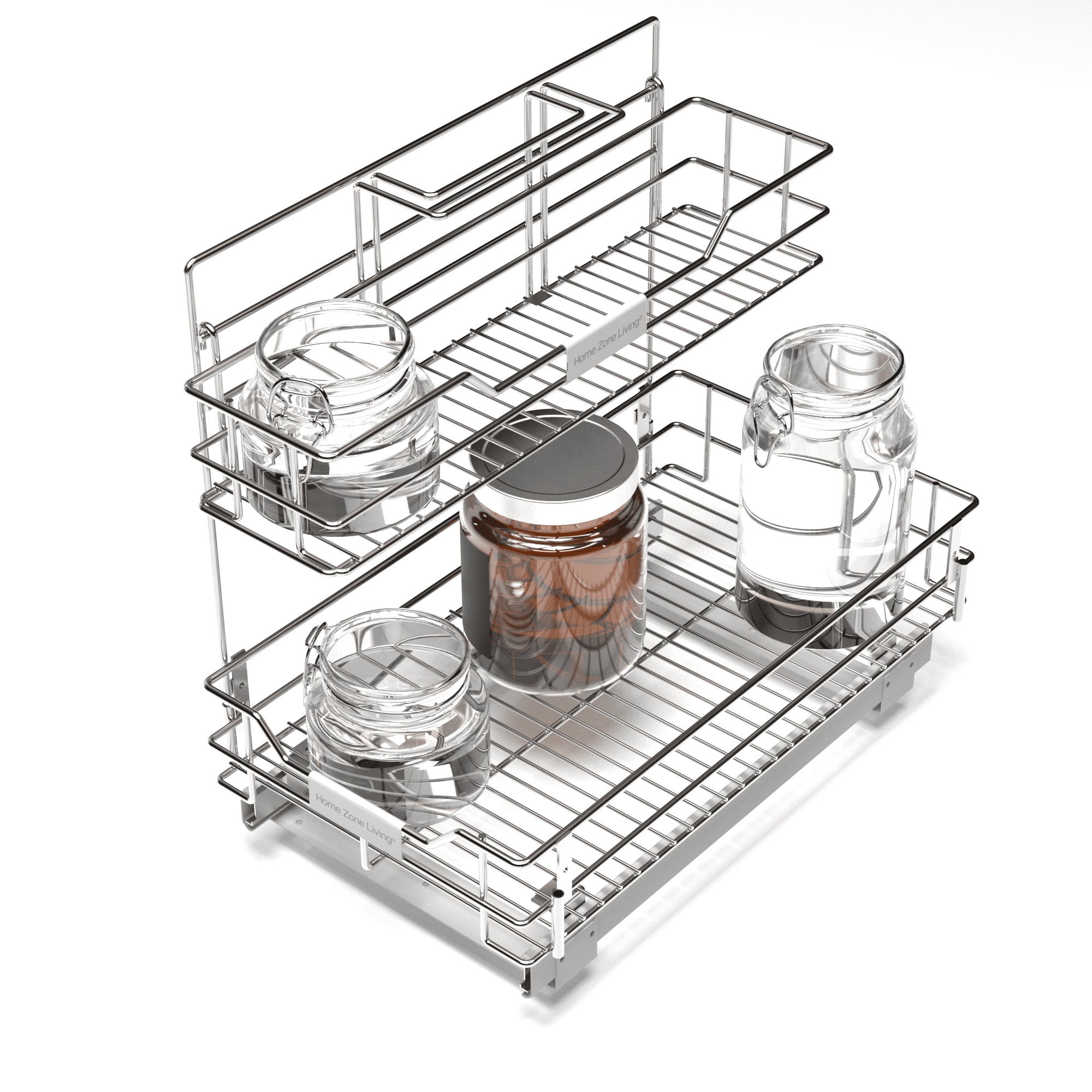 11.60” Width x 20” Depth 2 Shelves Slide Out Storage Organizer, Silver