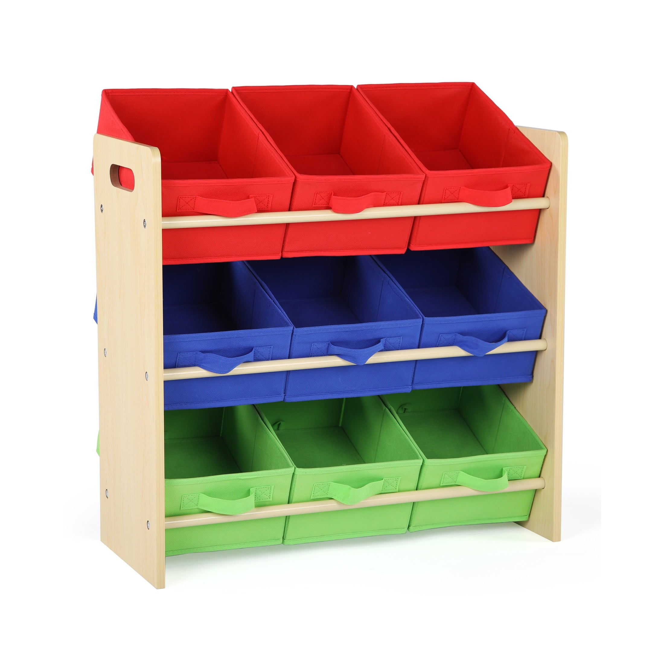 Kids Toy Organizer with 9 Fabric Storage Bins, Natural/Primary