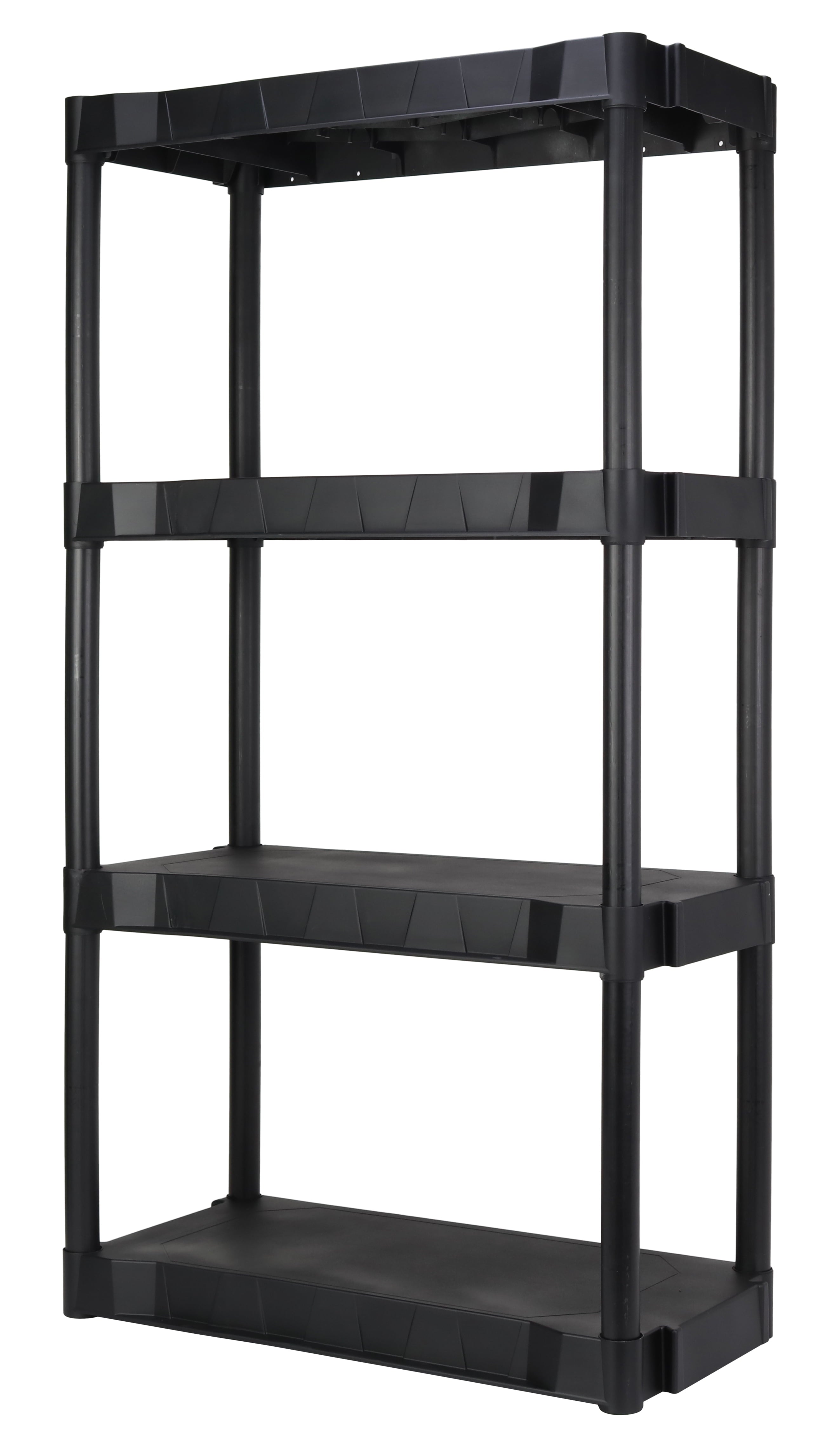 Black Plastic 4-Tier Shelving Unit, 280 lb Capacity, 56.2x30x13.8 Inches