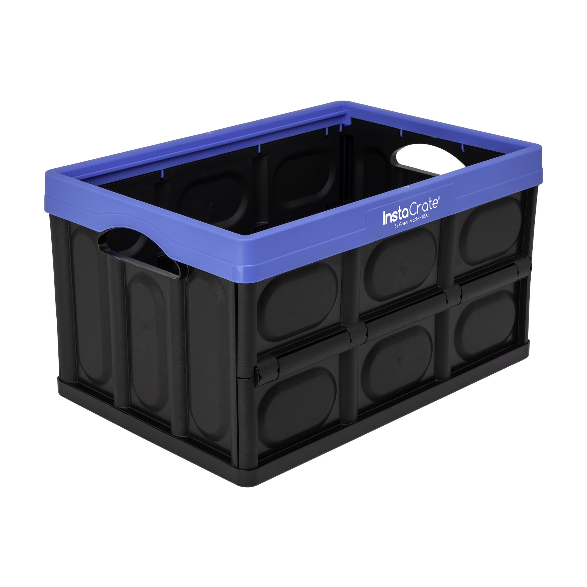 Greenmade Instacrate 12-Gallon Collapsible Plastic Storage Bin with Handles, Black and Blue