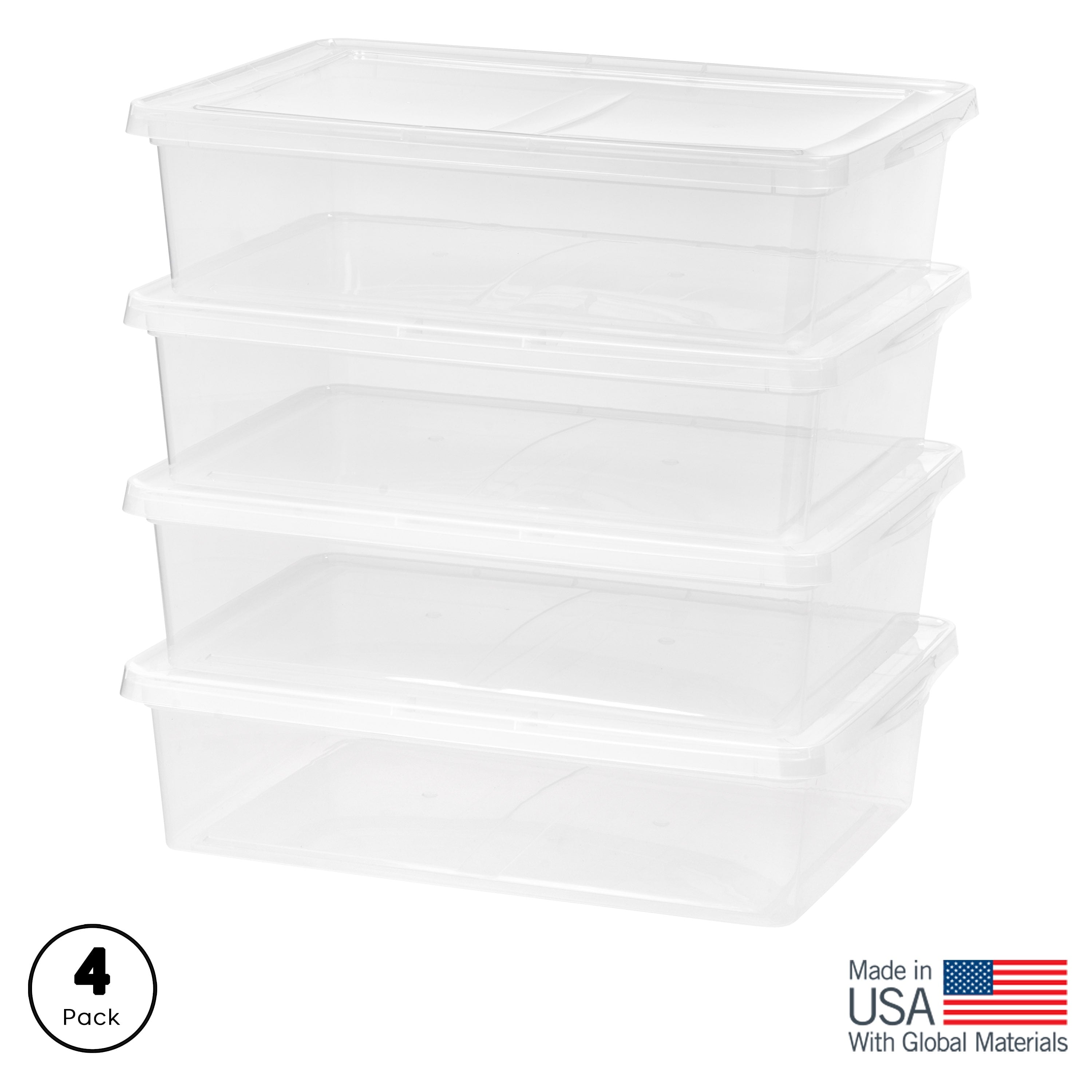 Stackable PP Resin 28 Qt Plastic Underbed Storage Bins, Clear, 4 Count Pack