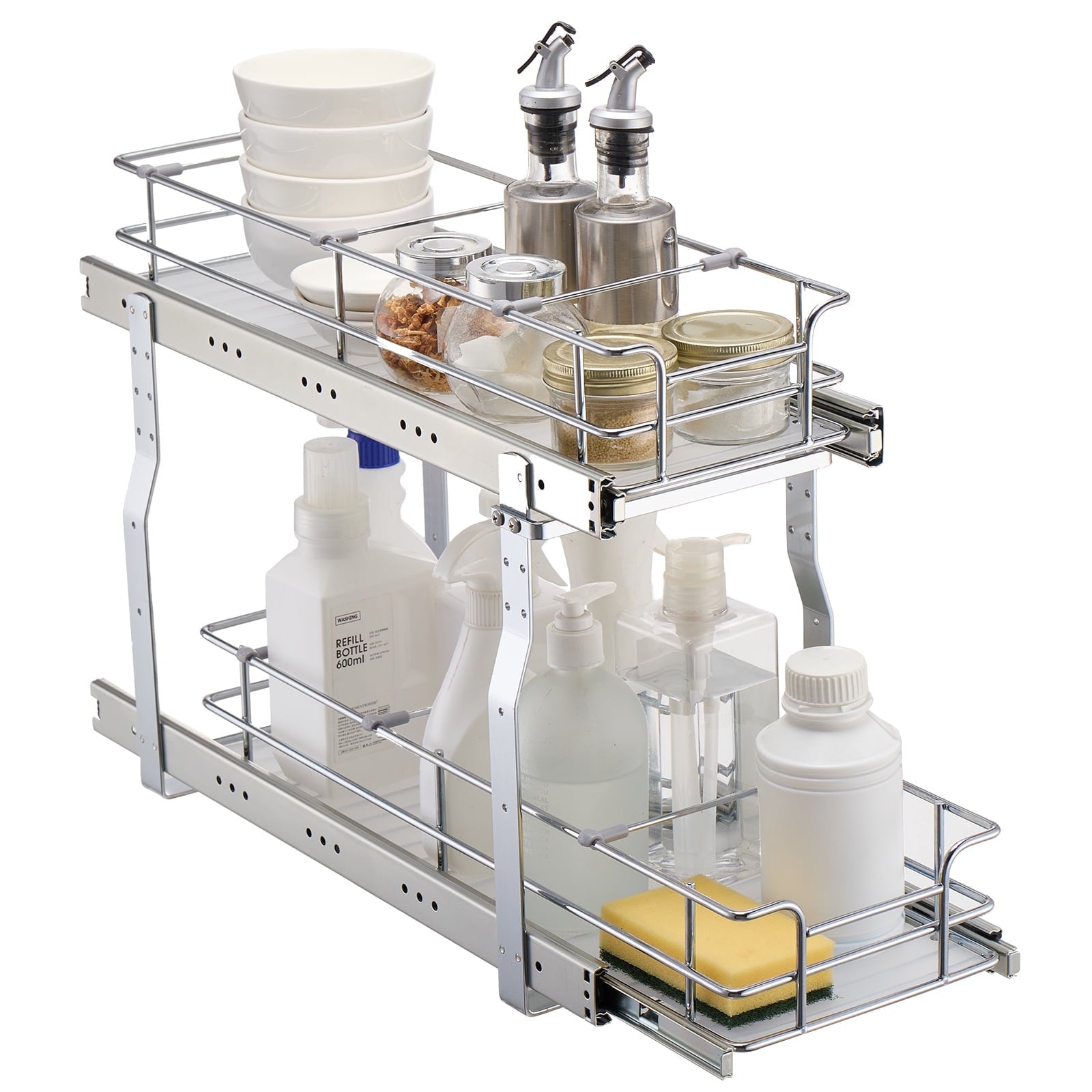 KFFKFF 8.5"Wx21"Dx15"H Pull-Out Cabinet Organizer, Durable Slide-Out Pantry Shelves, Steel Sliding Storage Drawers for Home Use, Fits 10"Wx2