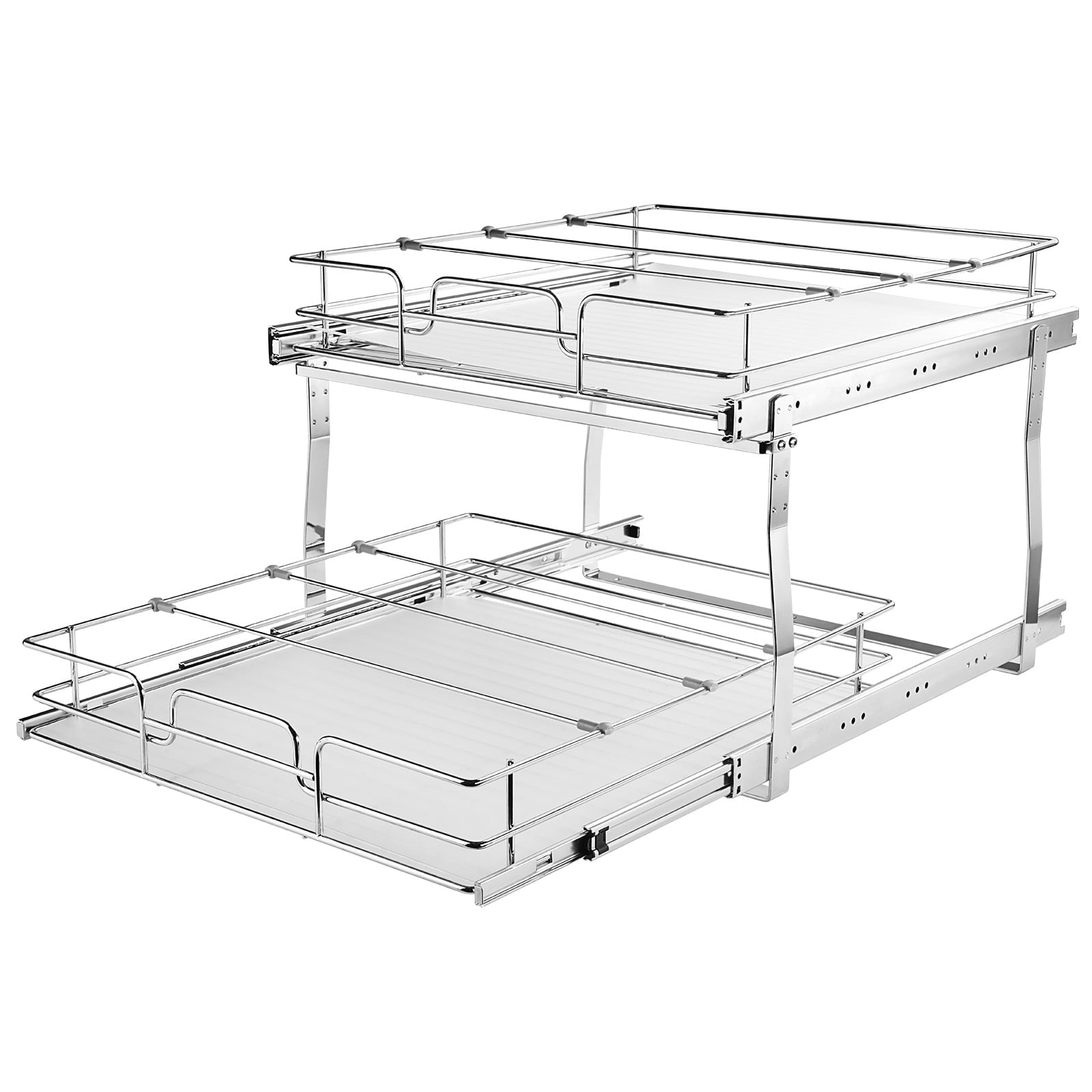 KFFKFF16"W x 21"D Pull Out Cabinet Organizer,  2 Layer Slide Out Drawers with Chrome Finish, Cabinet Organization for Kitchen Cabinet, Bathr