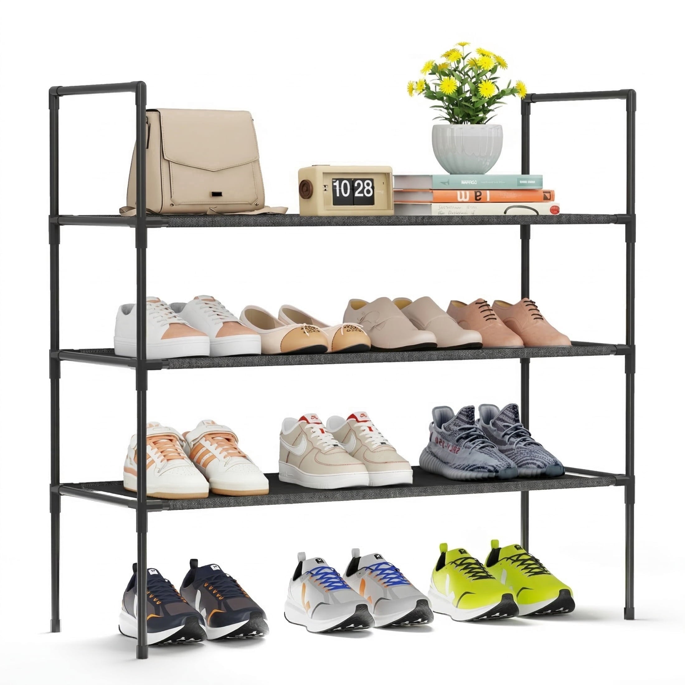Shoe Rack for Closet, 3-tier Stackable Free Standing Shoe Shelves, Shoe Organizer for Entryway Dorm, 28.4" x 11" x 27...